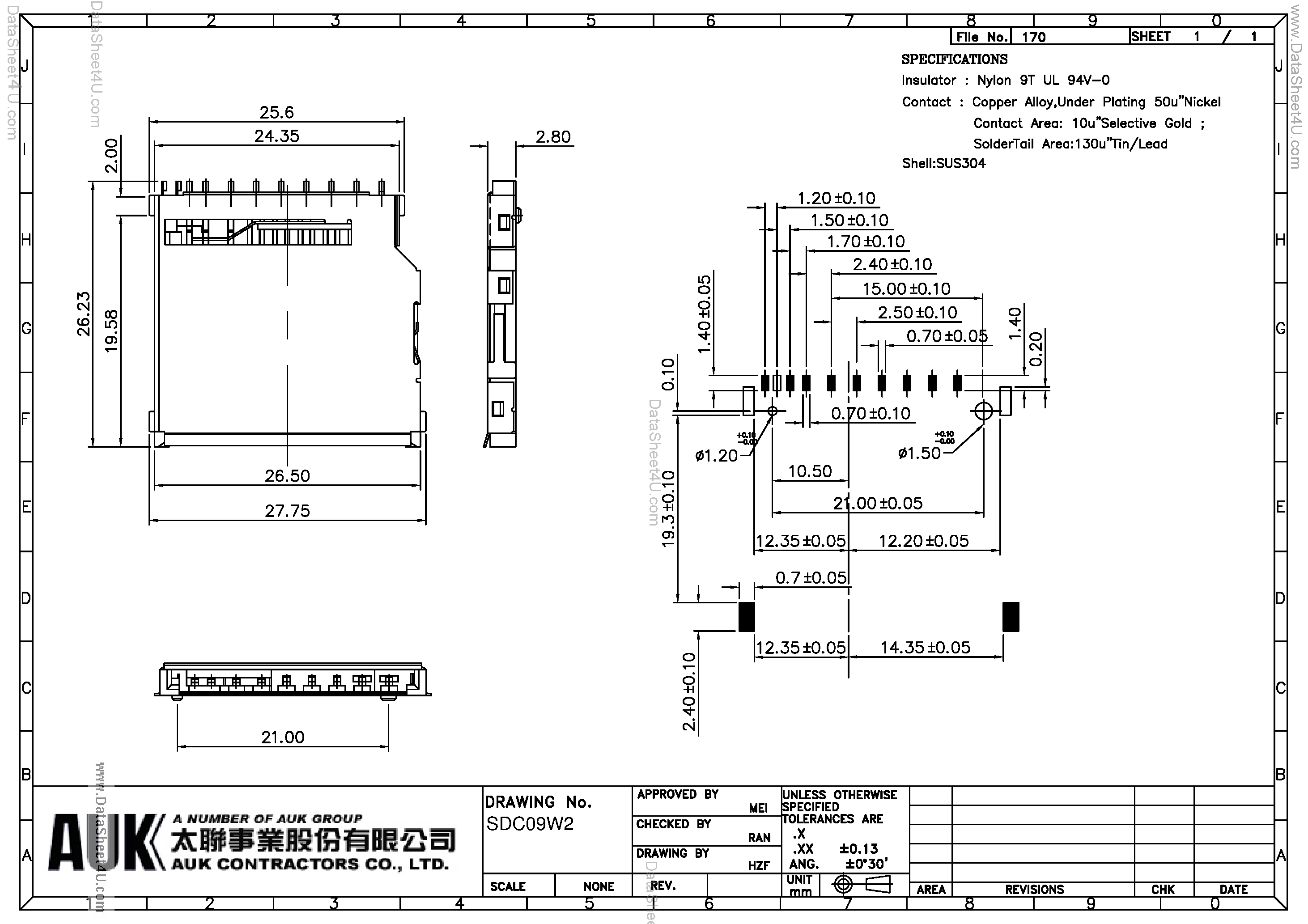 Даташит на микросхему SDC09W2 страница 1 Даташит SDC09W2 - PCMCIA CONNECTOR страница 1