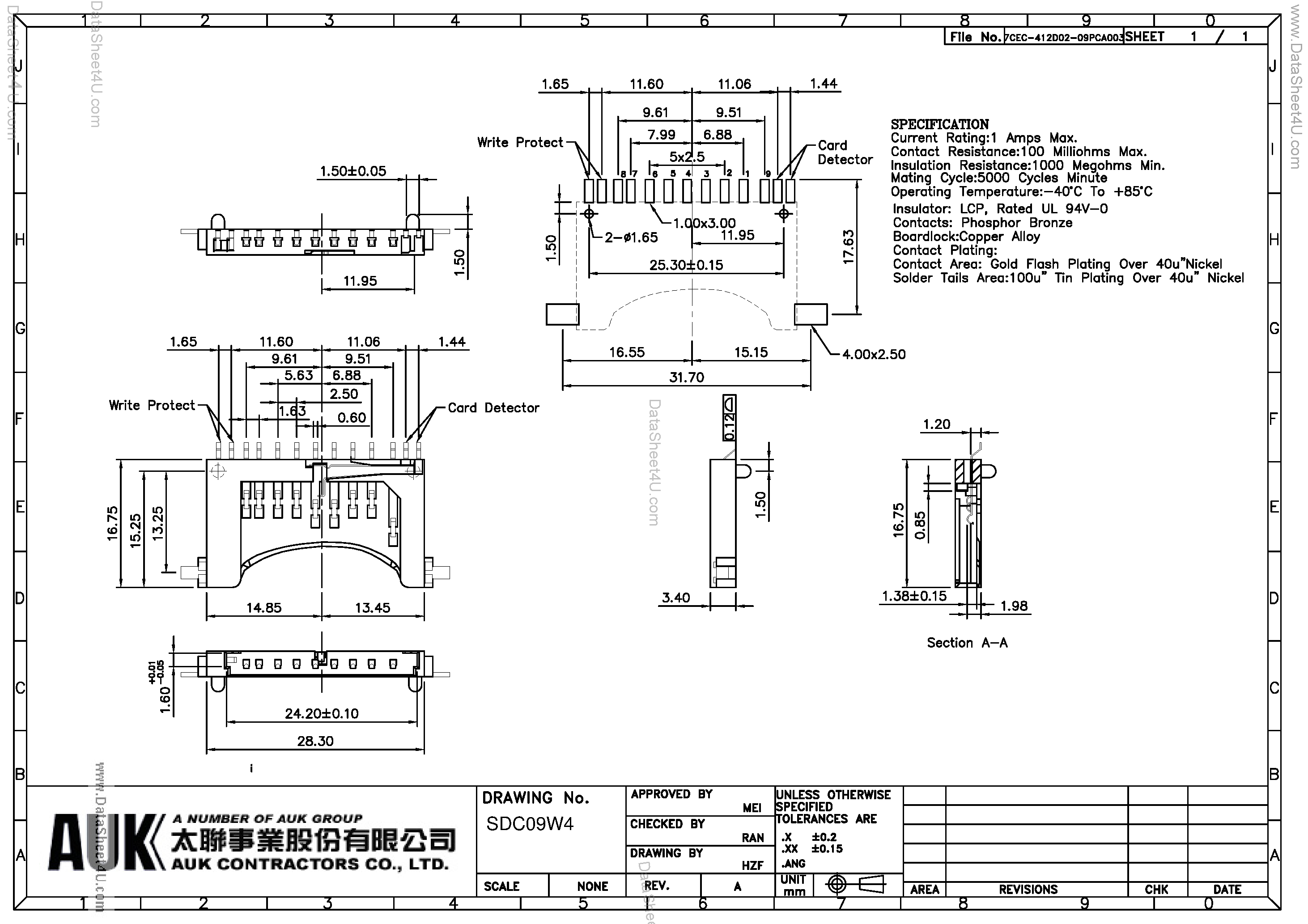 Даташит на микросхему SDC09W4 страница 1 Даташит SDC09W4 - PCMCIA CONNECTOR страница 1