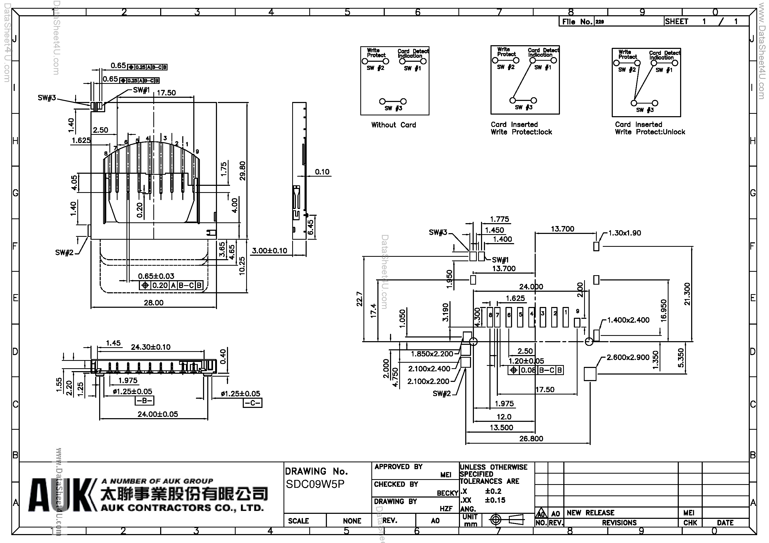 Даташит на микросхему SDC09W5P страница 1 Даташит SDC09W5P - PCMCIA CONNECTOR страница 1