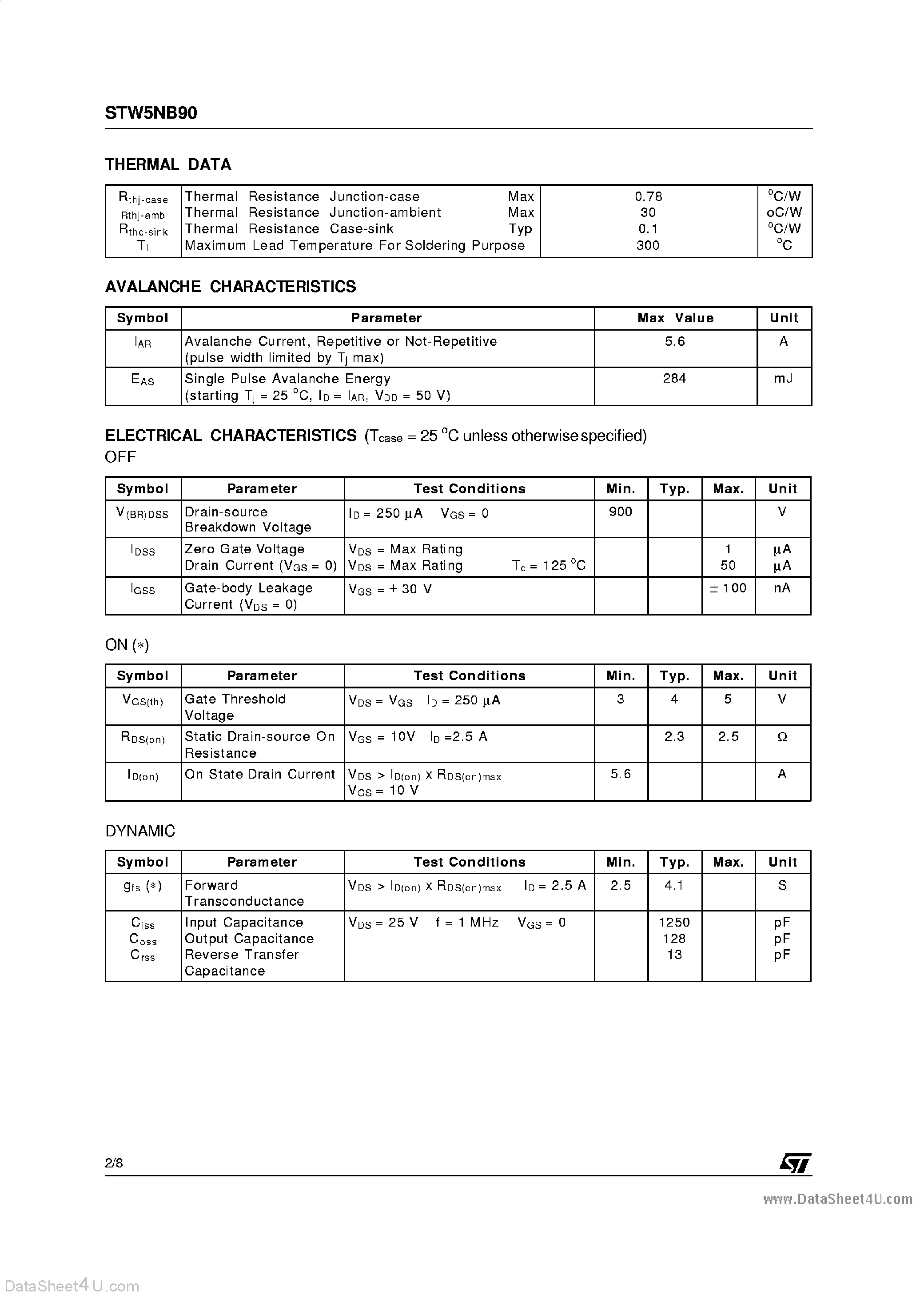 Datasheet STW5NB90 - N-CHANNEL MOSFET page 2