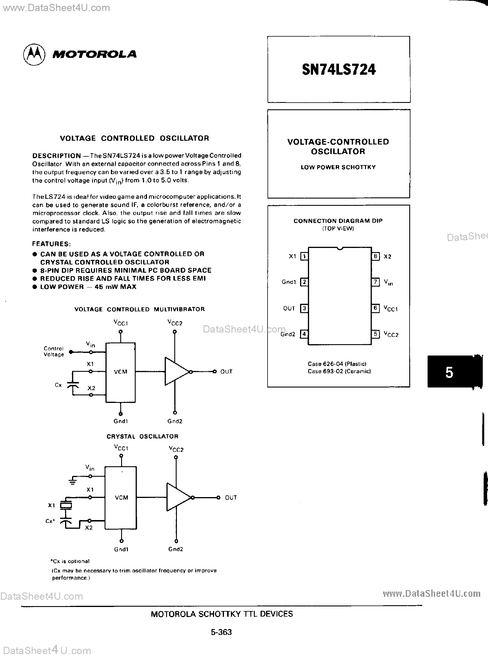 Даташит SN74LS724 - Voltage Controlled Oscillator страница 1