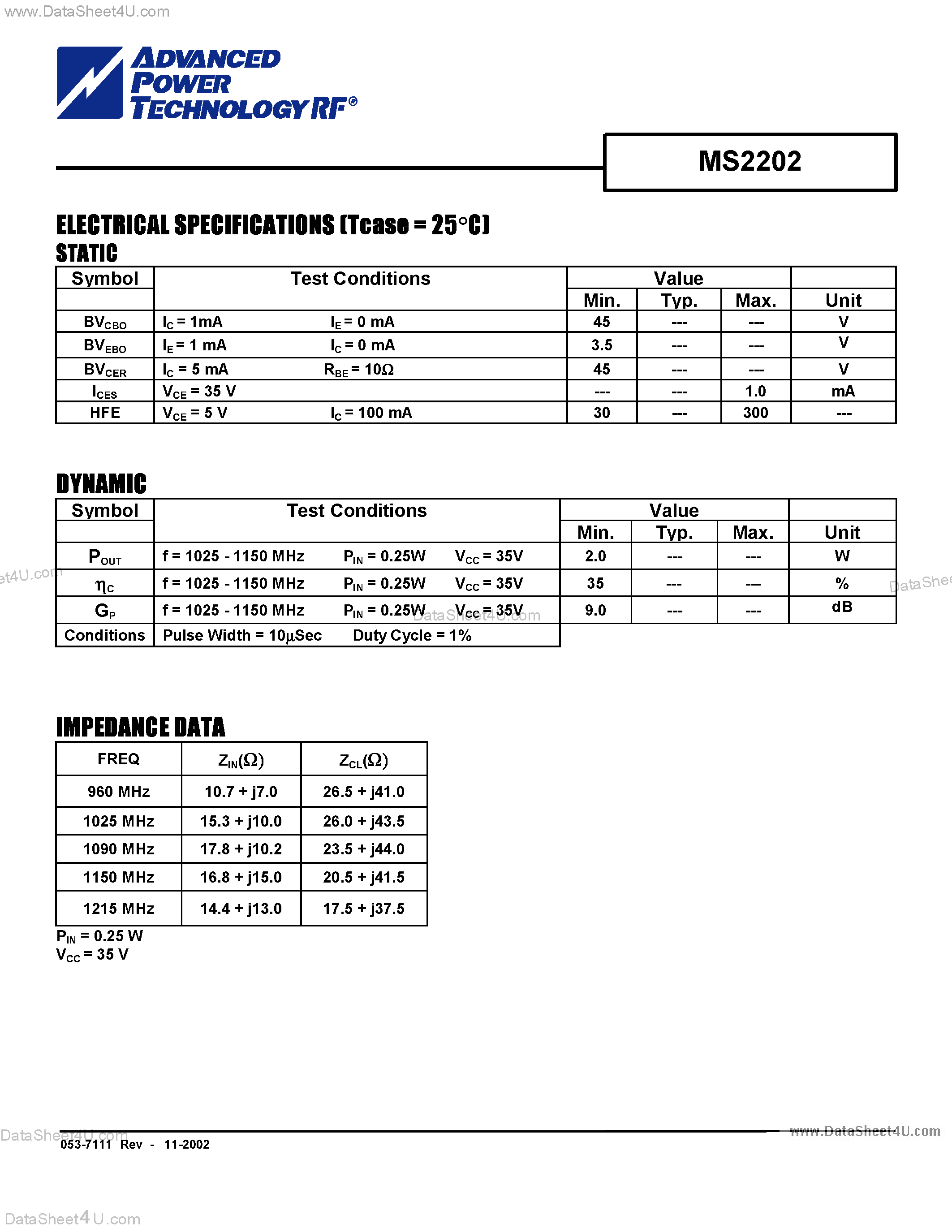 Datasheet MS2202 - RF & MICROWAVE TRANSISTORS AVIONICS APPLICATIONS page 2