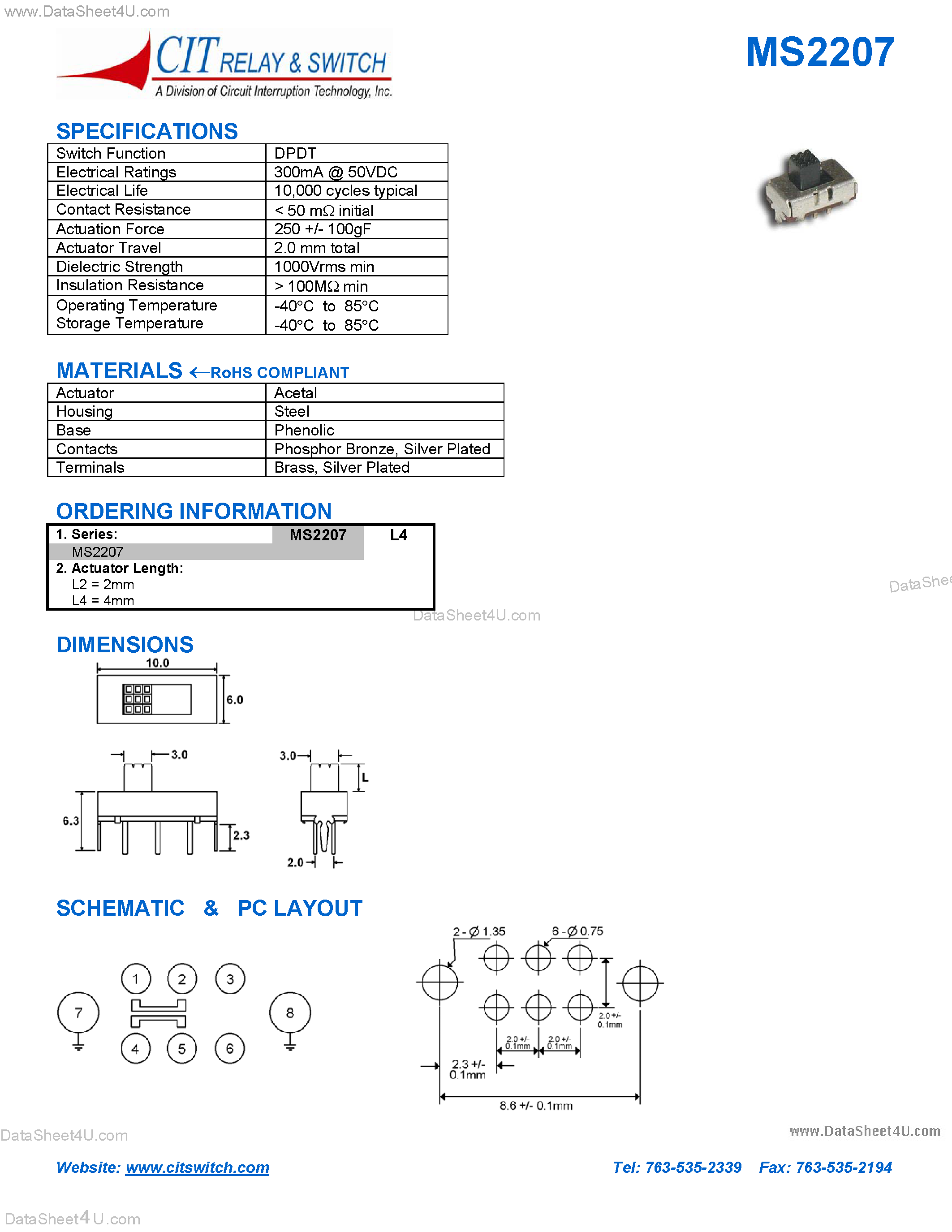 Datasheet MS2207 page 1 Datasheet MS2207 - CIT SWITCH page 1