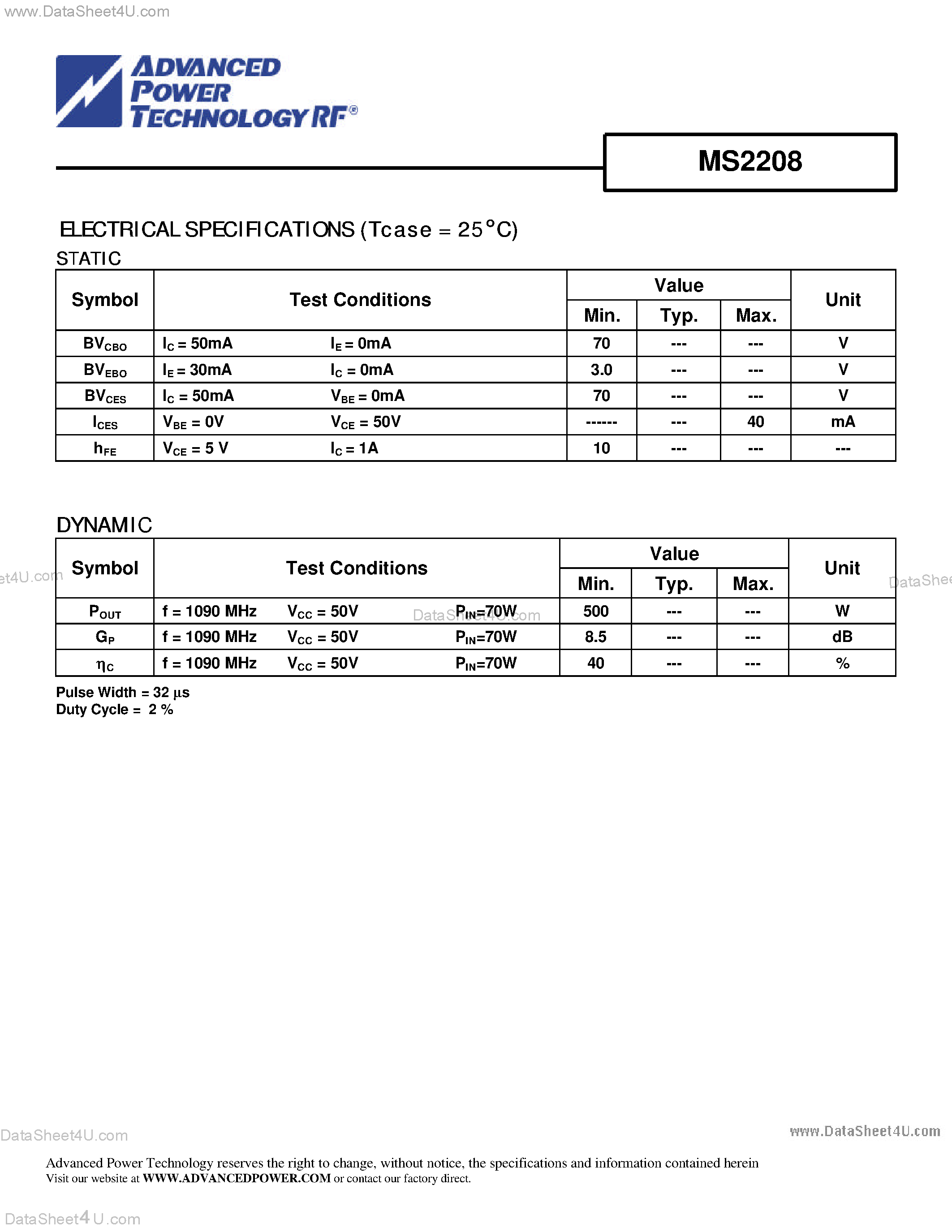 Datasheet MS2208 - RF & MICROWAVE TRANSISTORS AVIONICS APPLICATION page 2