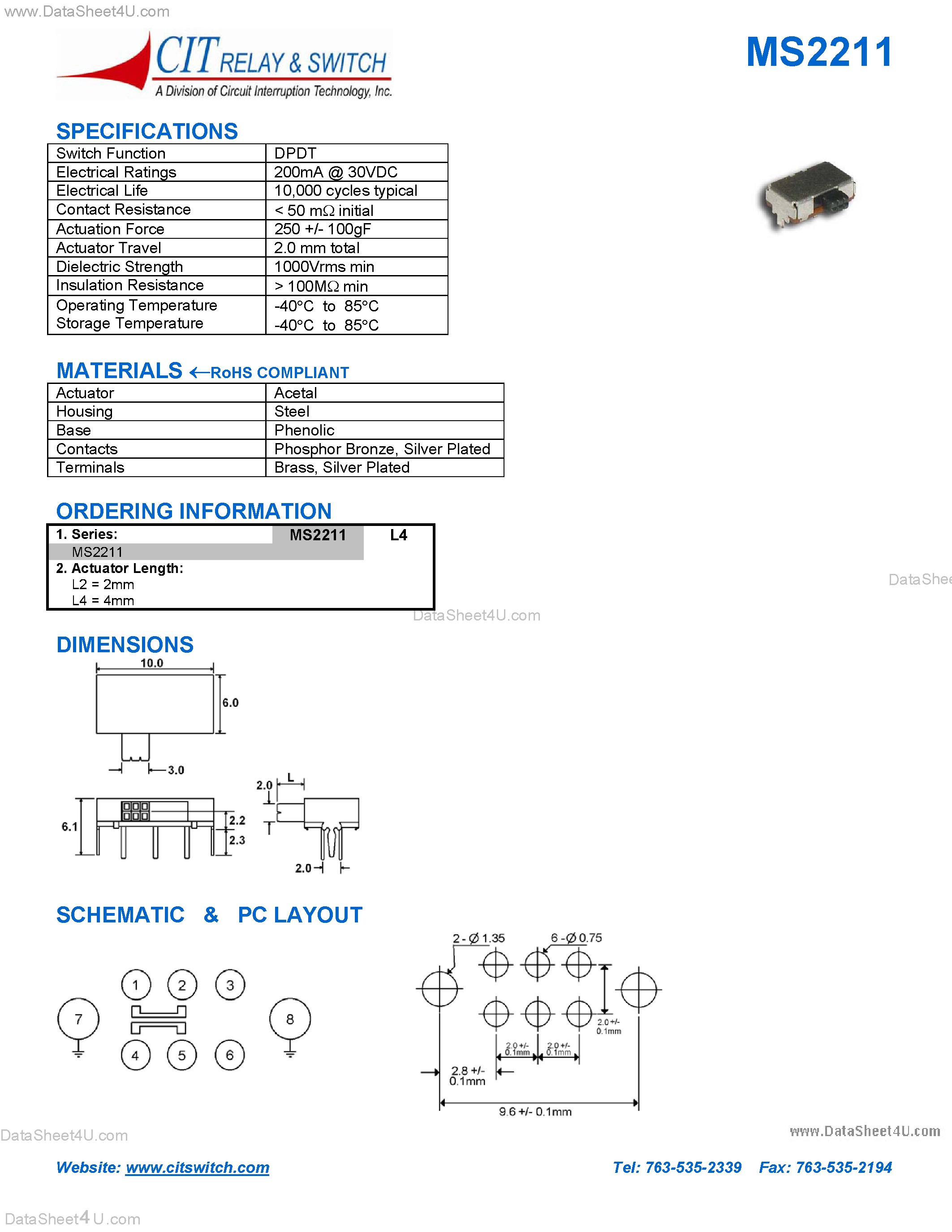 Datasheet MS2211 page 1 Datasheet MS2211 - CIT SWITCH page 1