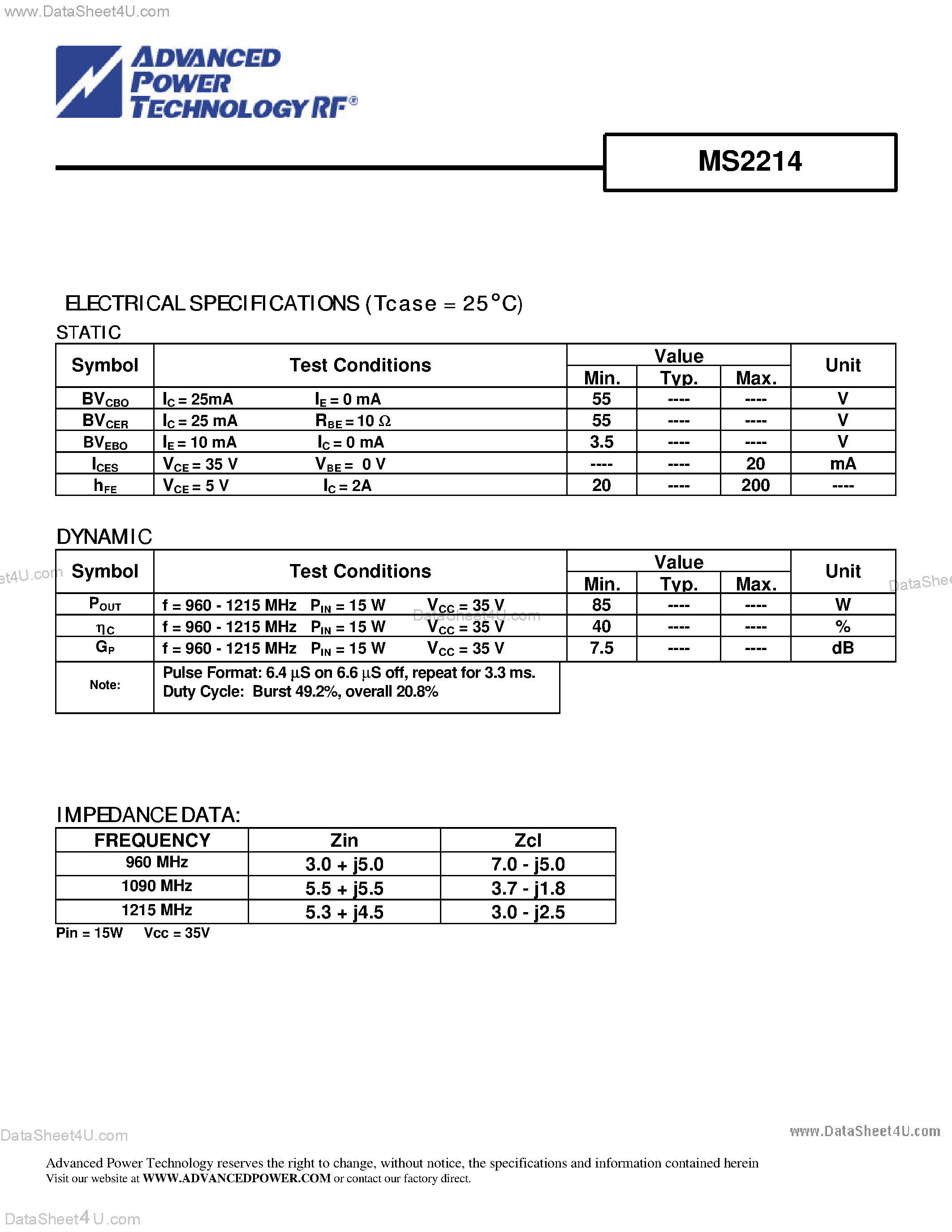 Datasheet MS2214 - RF & MICROWAVE TRANSISTORS AVIONICS APPLICATIONS page 2