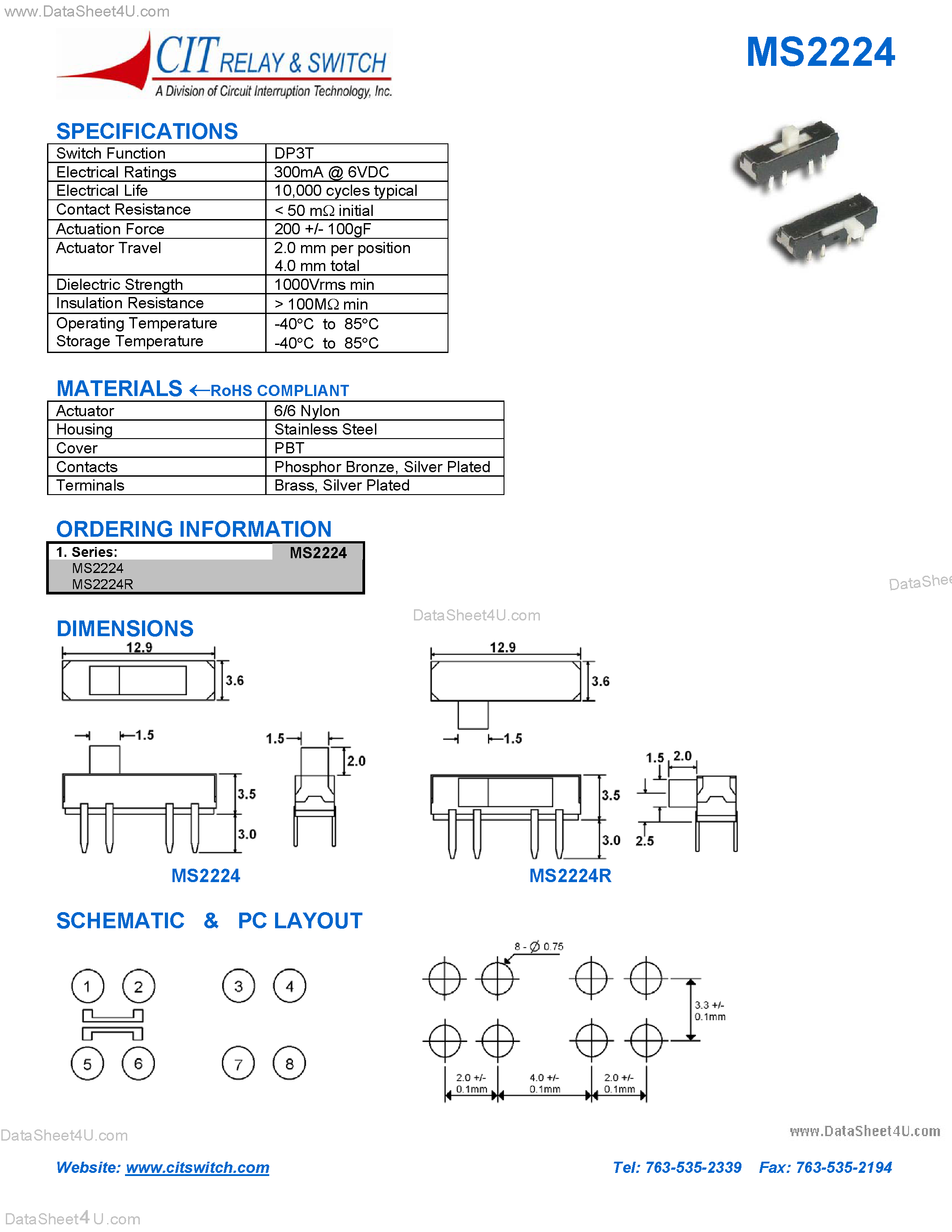 Datasheet MS2224 page 1 Datasheet MS2224 - CIT SWITCH page 1