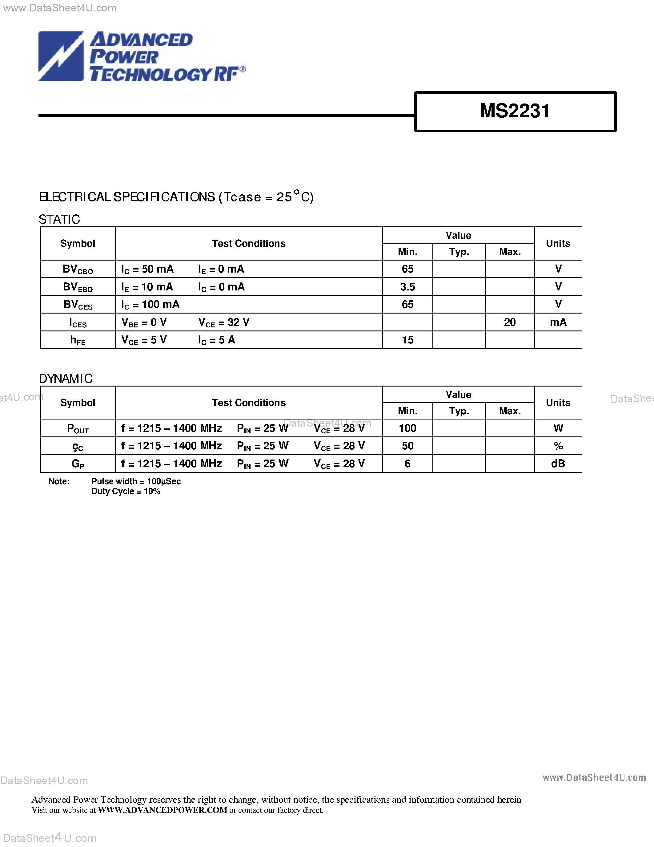 Datasheet MS2231 - RF AND MICROWAVE TRANSISTORS L-BAND APPLICATIONS page 2