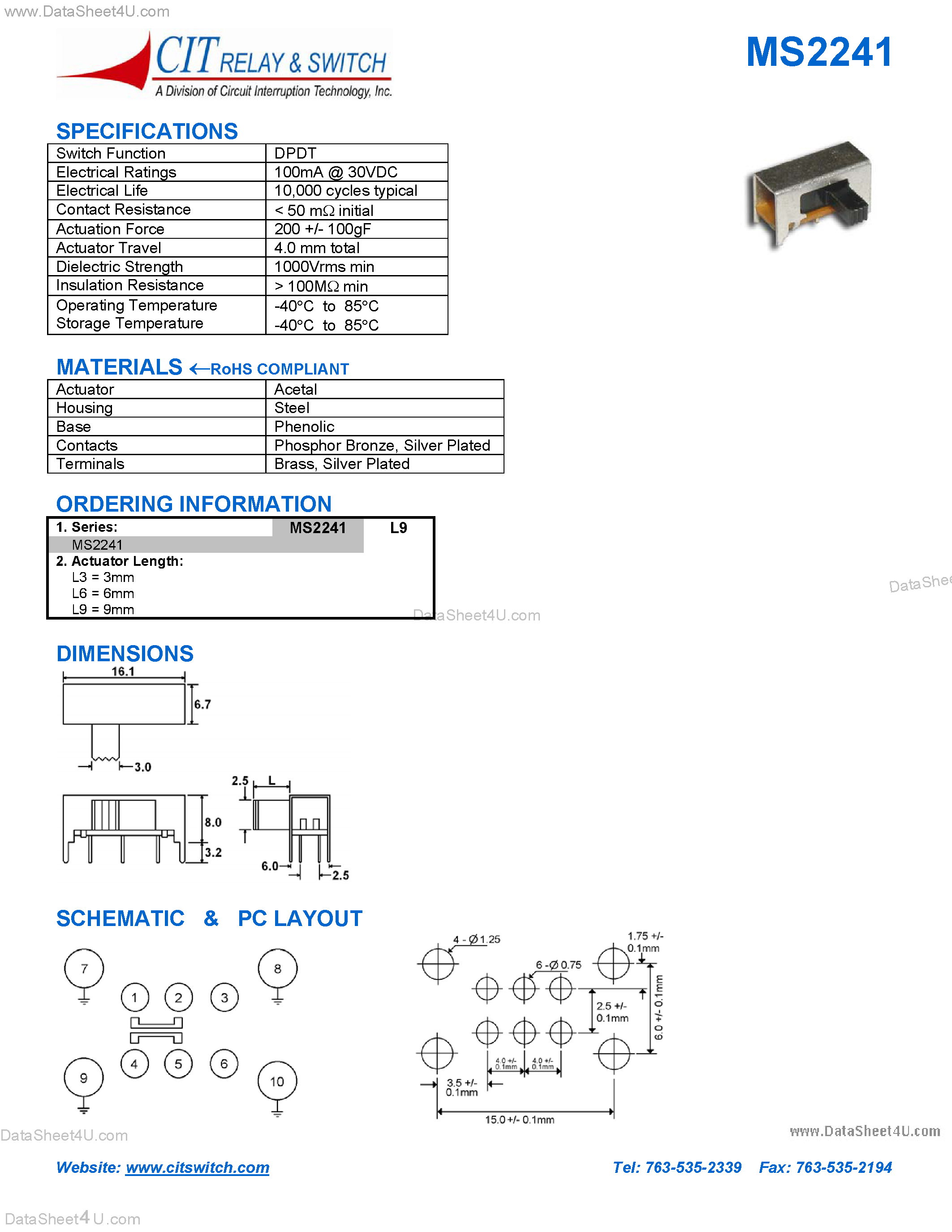 Datasheet MS2241 page 1 Datasheet MS2241 - CIT SWITCH page 1