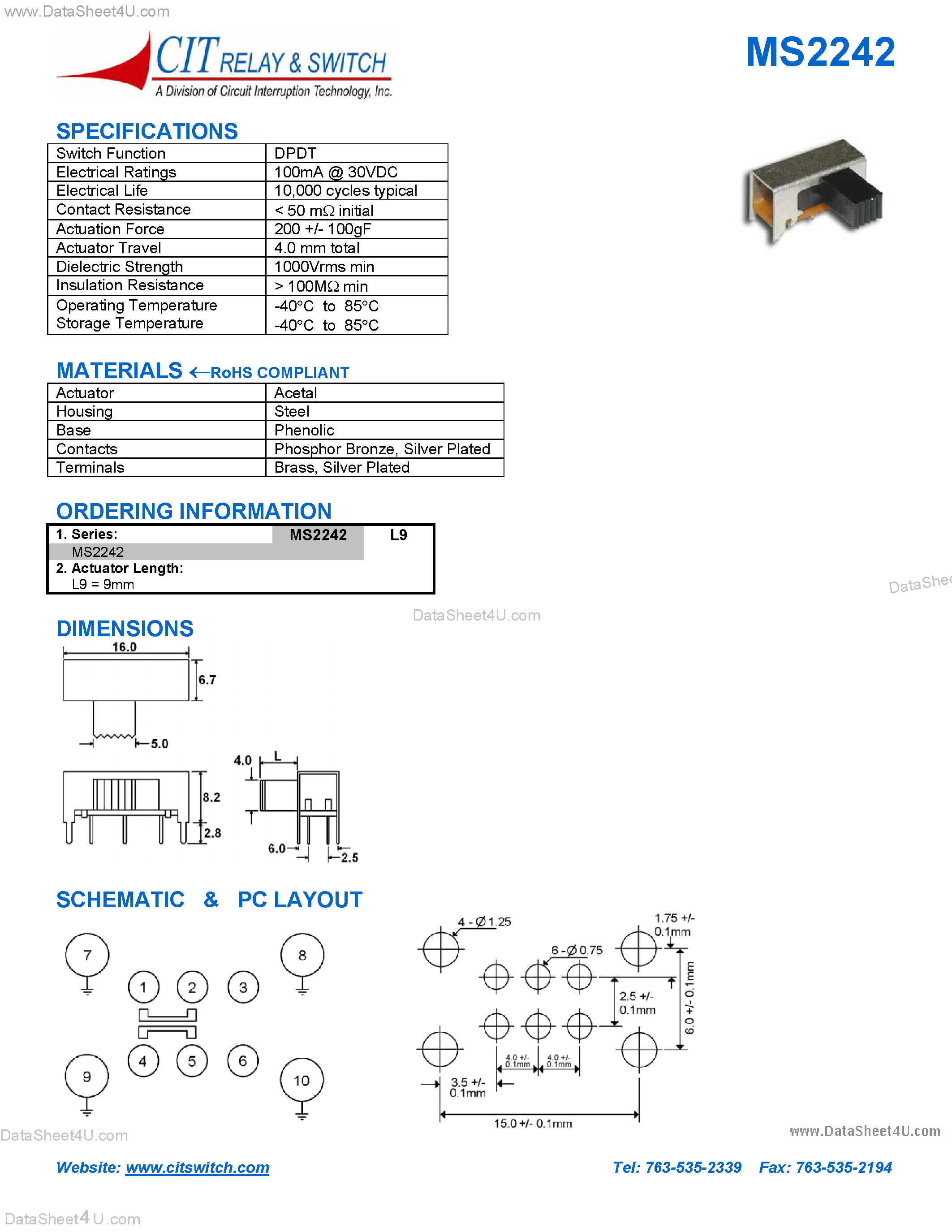 Datasheet MS2242 page 1 Datasheet MS2242 - CIT SWITCH page 1