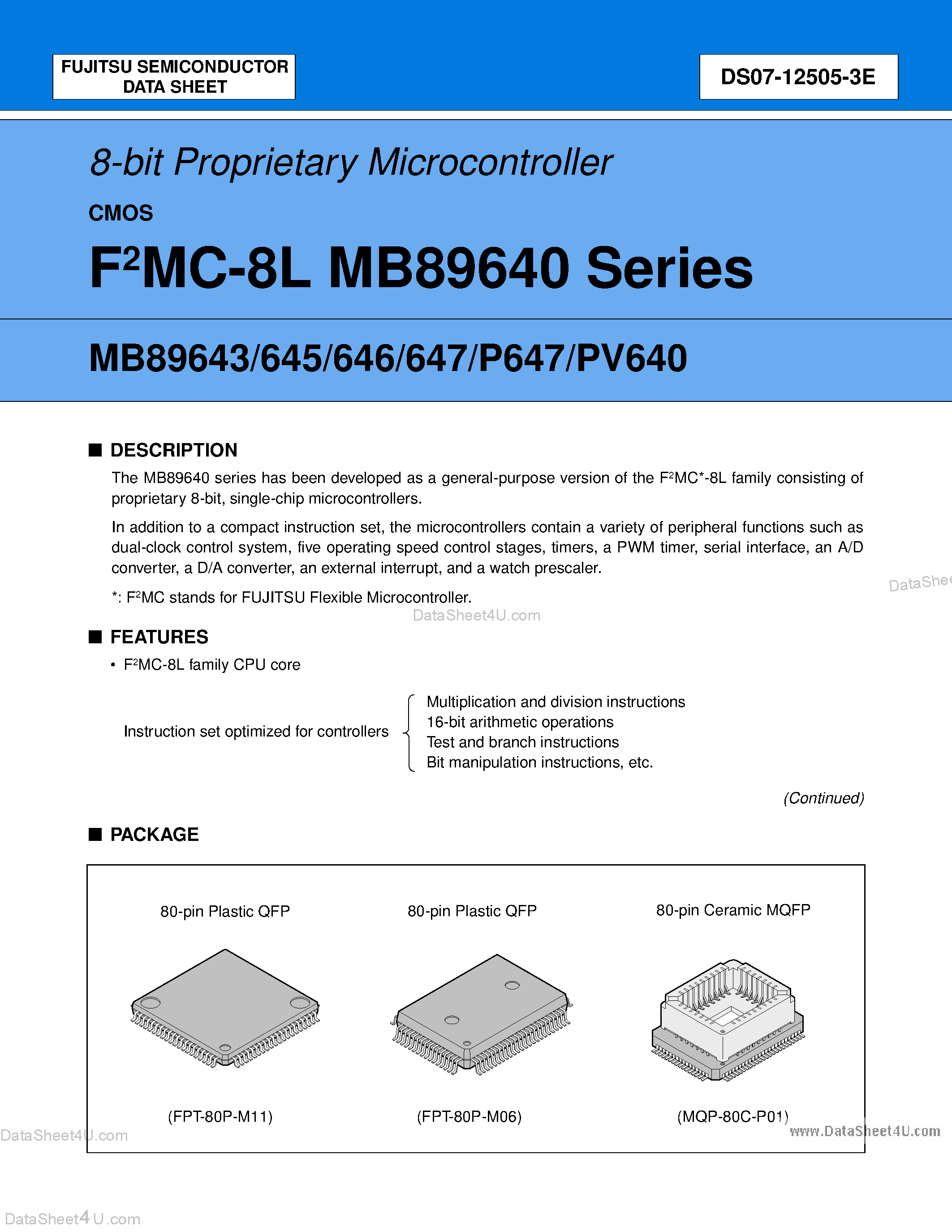 Datasheet MB89643 - (MB89640 Series) 8-bit Proprietary Microcontroller page 1