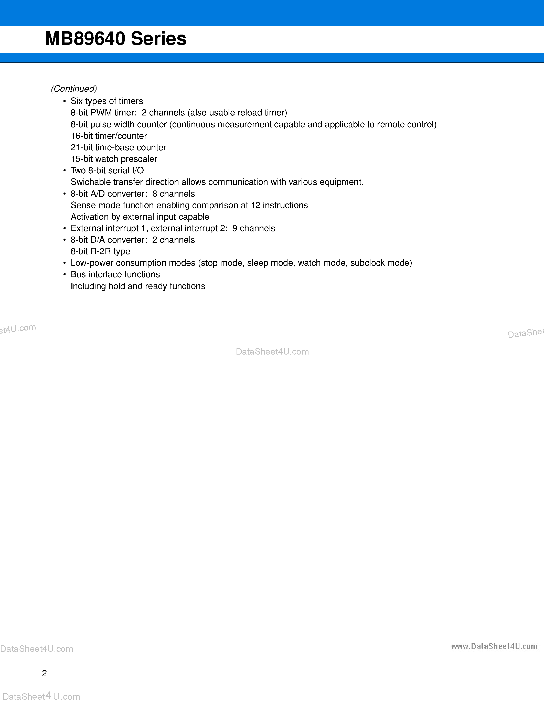 Datasheet MB89643 - (MB89640 Series) 8-bit Proprietary Microcontroller page 2