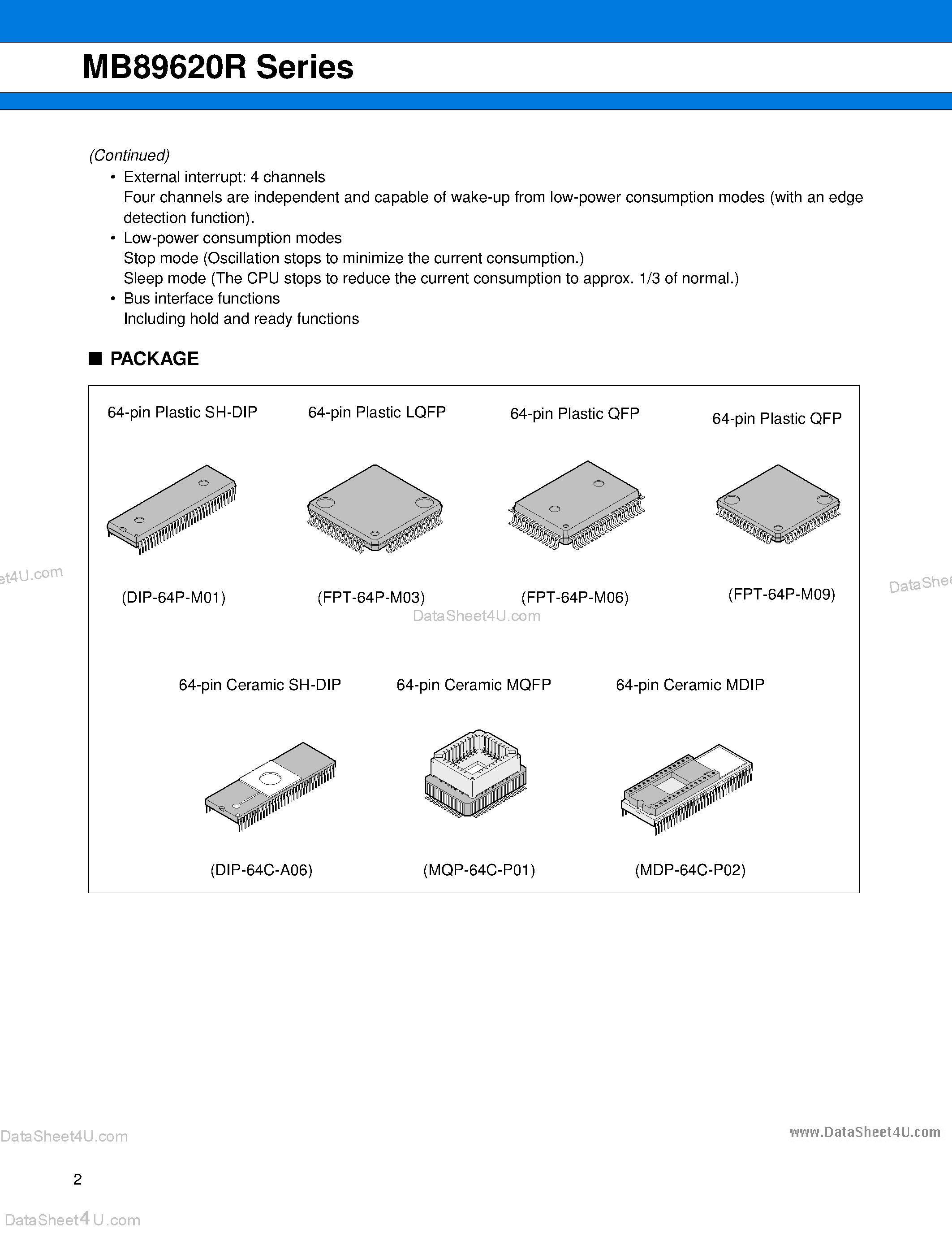 Datasheet MB89623R - (MB89620R Series) 8-bit Proprietary Microcontroller page 2