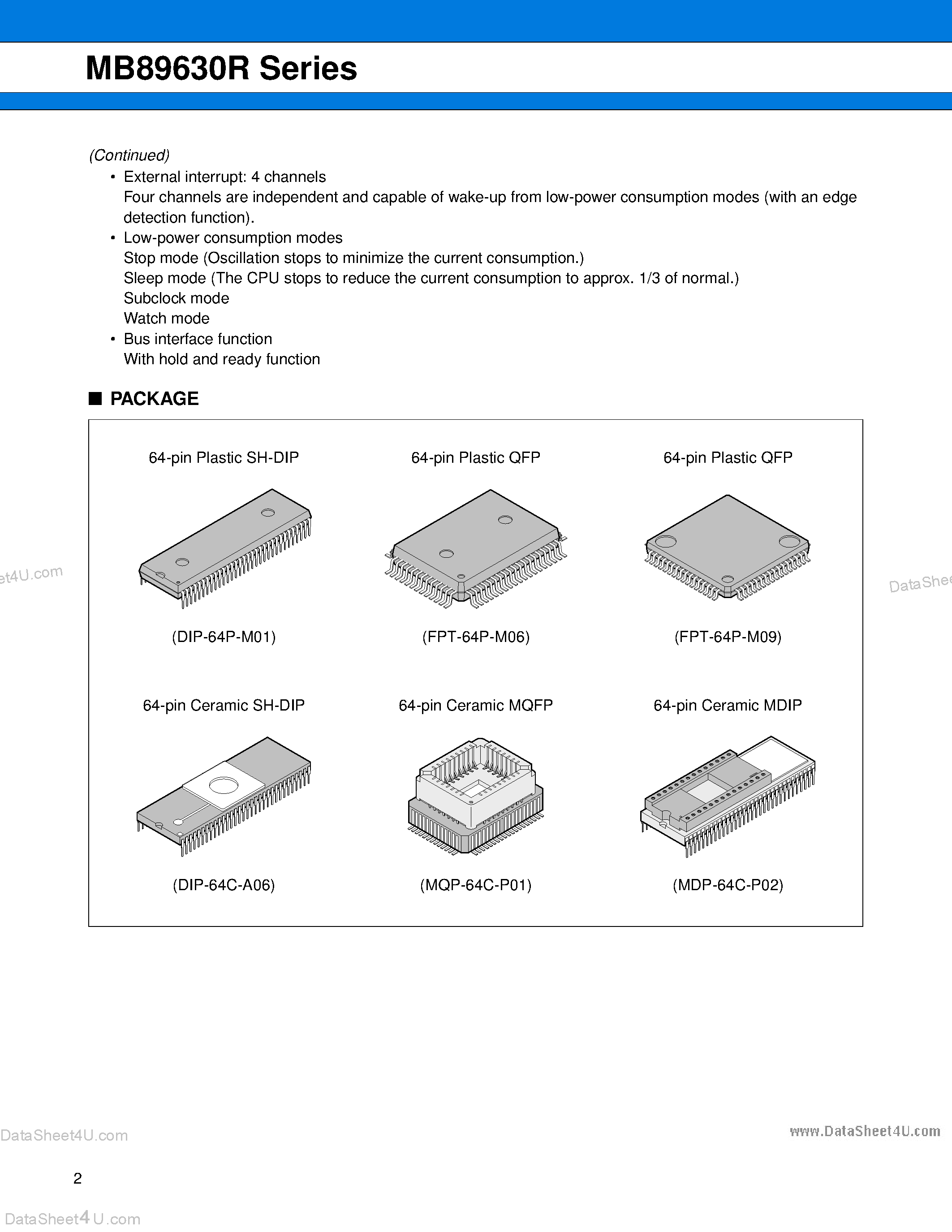 Datasheet MB89630R page 2 Datasheet MB89630R - (MB89630R Series) 8-bit Proprietary Microcontroller page 2