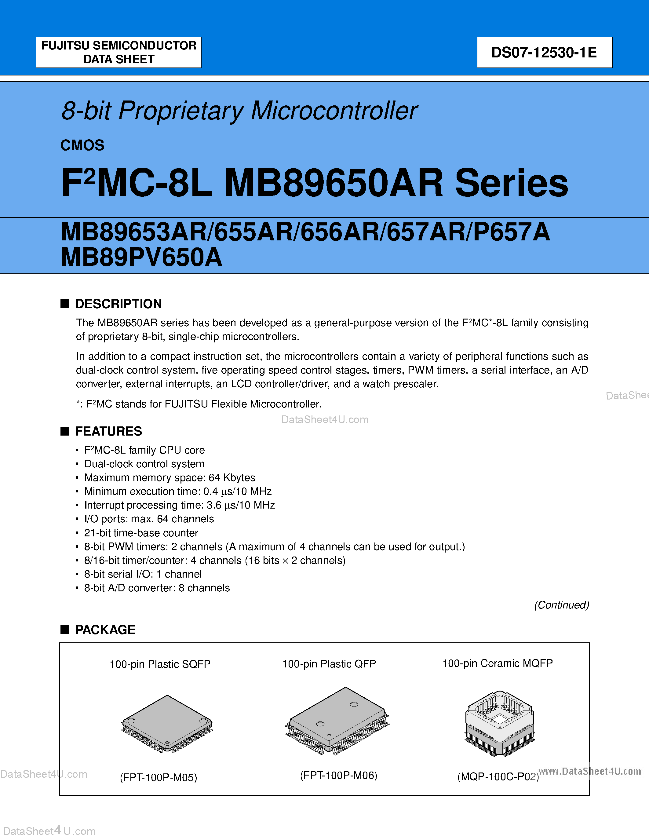 Datasheet MB89653AR - (MB89650AR Series) 8-bit Proprietary Microcontroller page 1