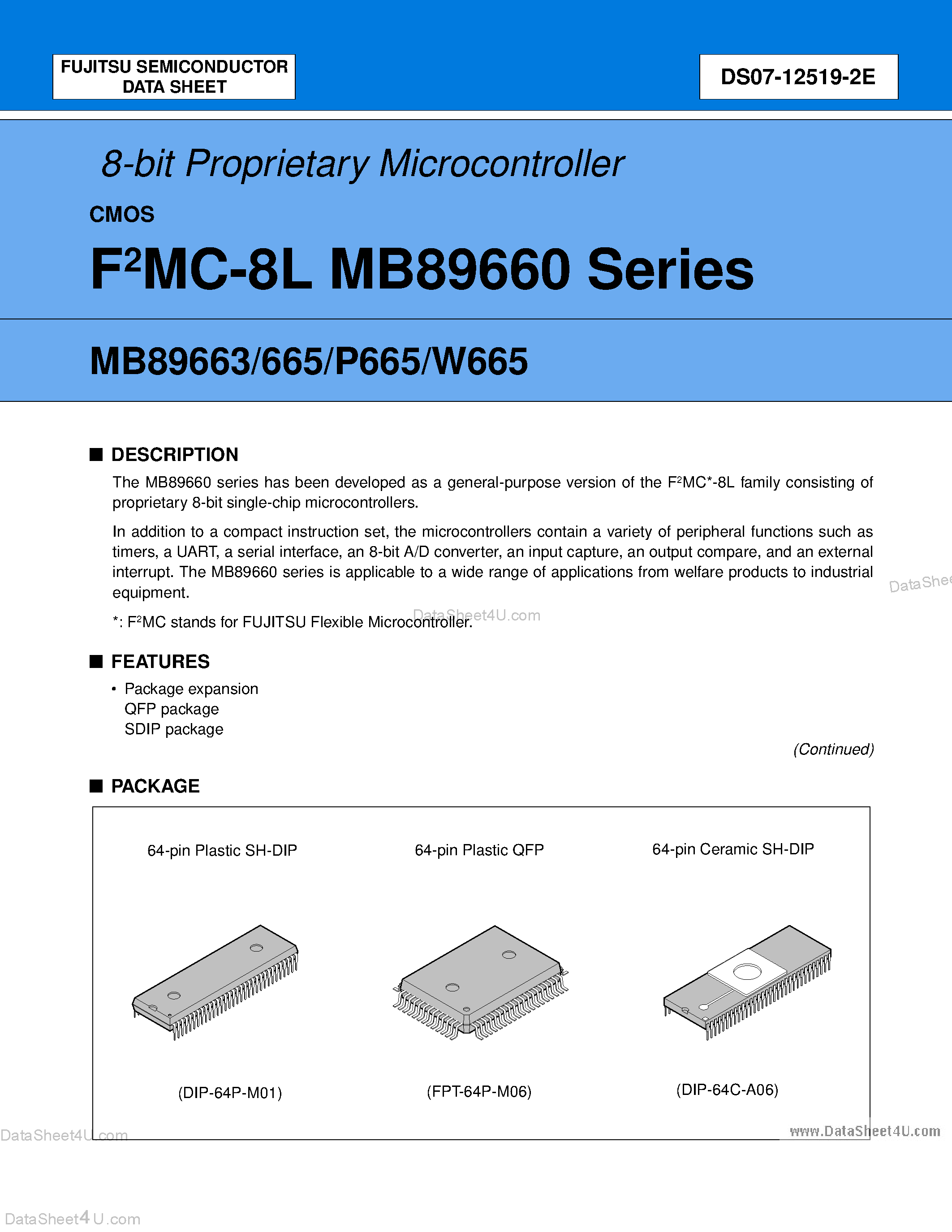 Datasheet MB89660 - (MB89660 Series) 8-bit Proprietary Microcontroller page 1