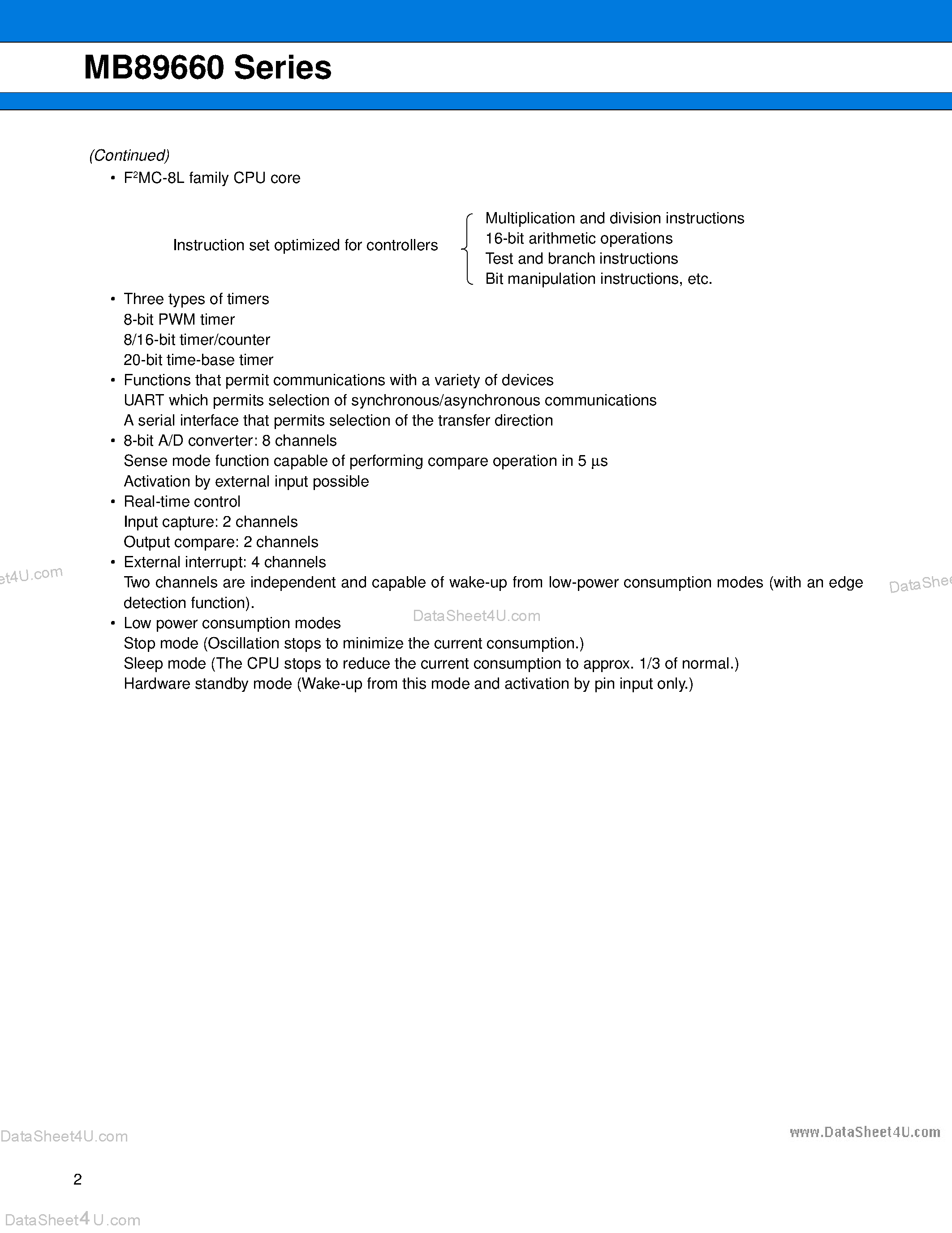 Datasheet MB89660 - (MB89660 Series) 8-bit Proprietary Microcontroller page 2