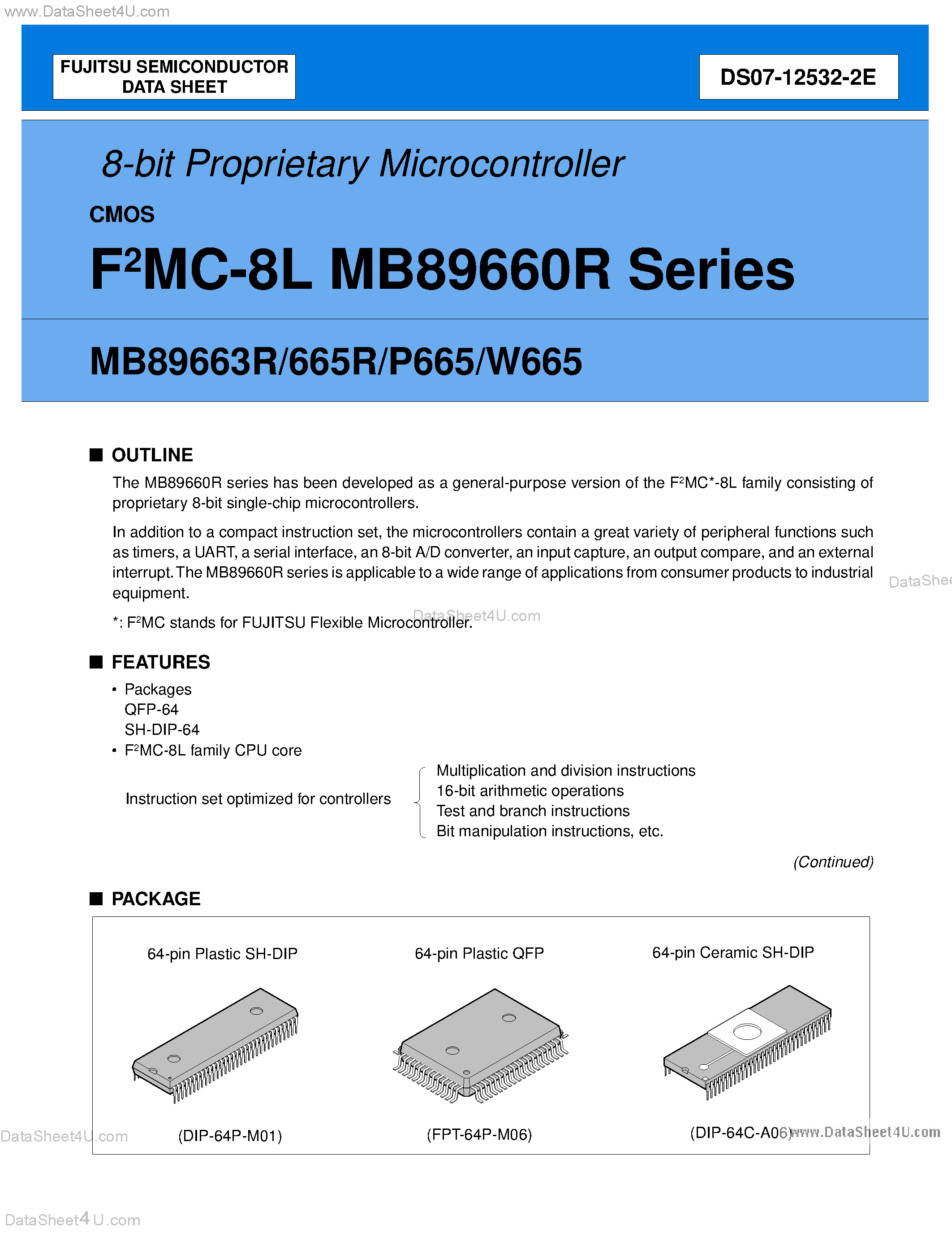 Datasheet MB89663R - (MB89660R Series) 8-bit Proprietary Microcontroller page 1