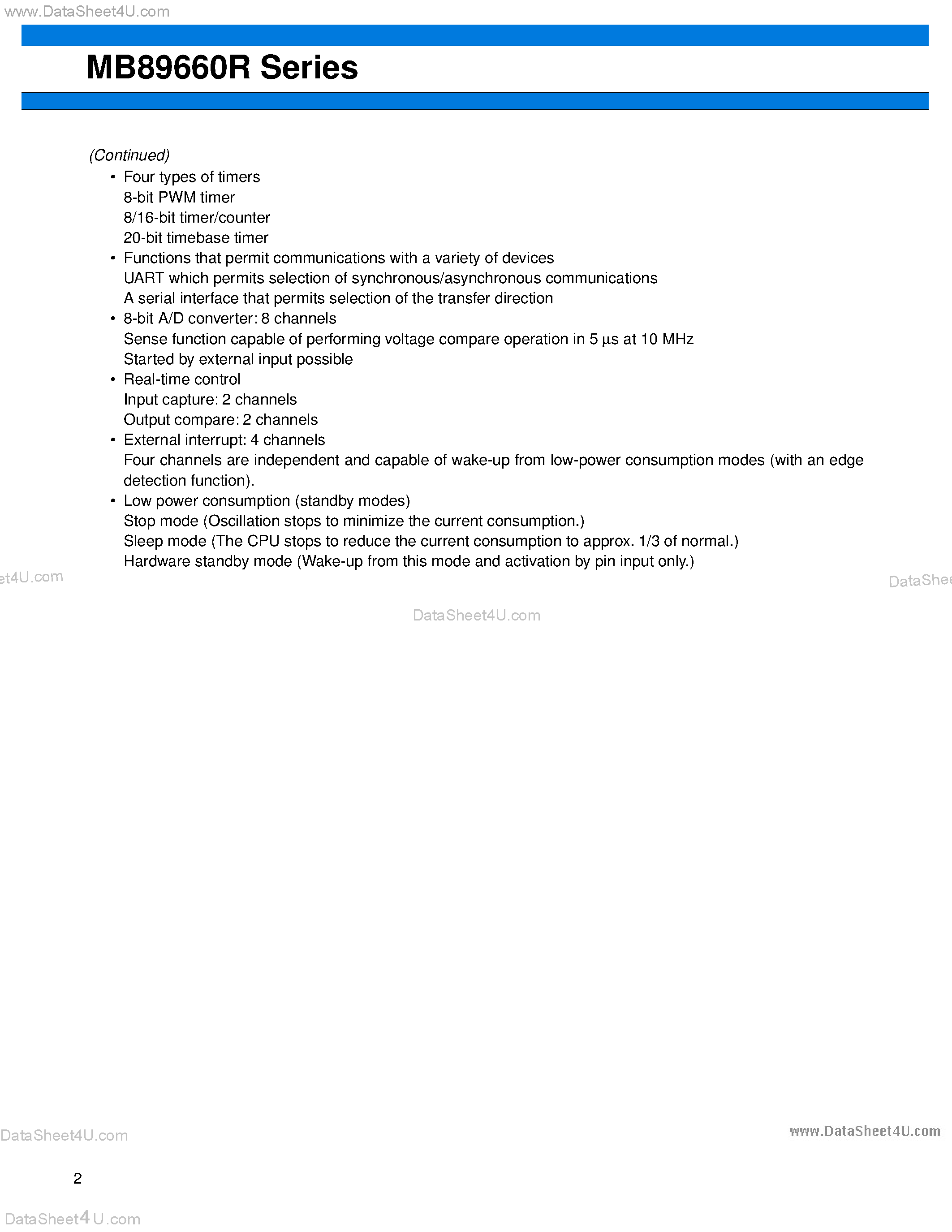 Datasheet MB89663R - (MB89660R Series) 8-bit Proprietary Microcontroller page 2
