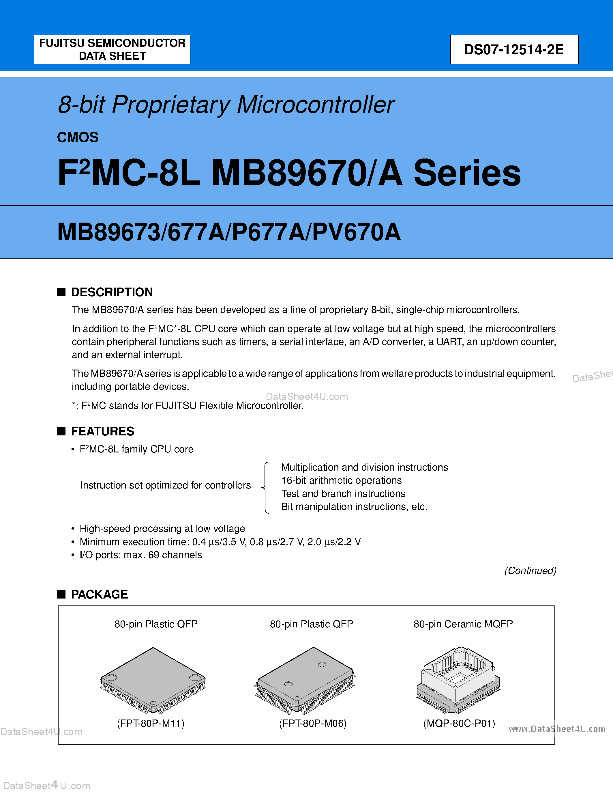 Datasheet MB89673 - (MB89670/A Series) 8-bit Proprietary Microcontroller page 1