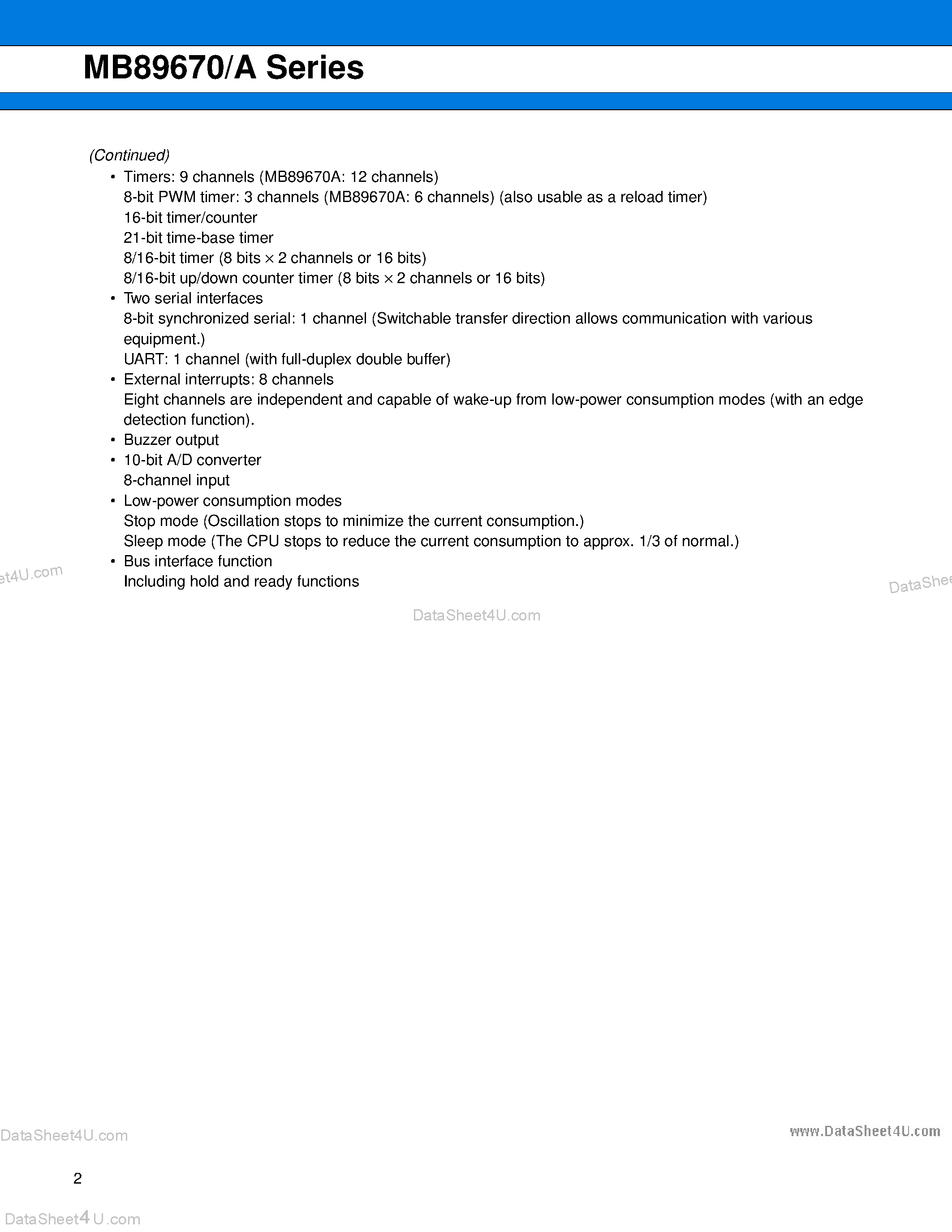 Datasheet MB89673 - (MB89670/A Series) 8-bit Proprietary Microcontroller page 2