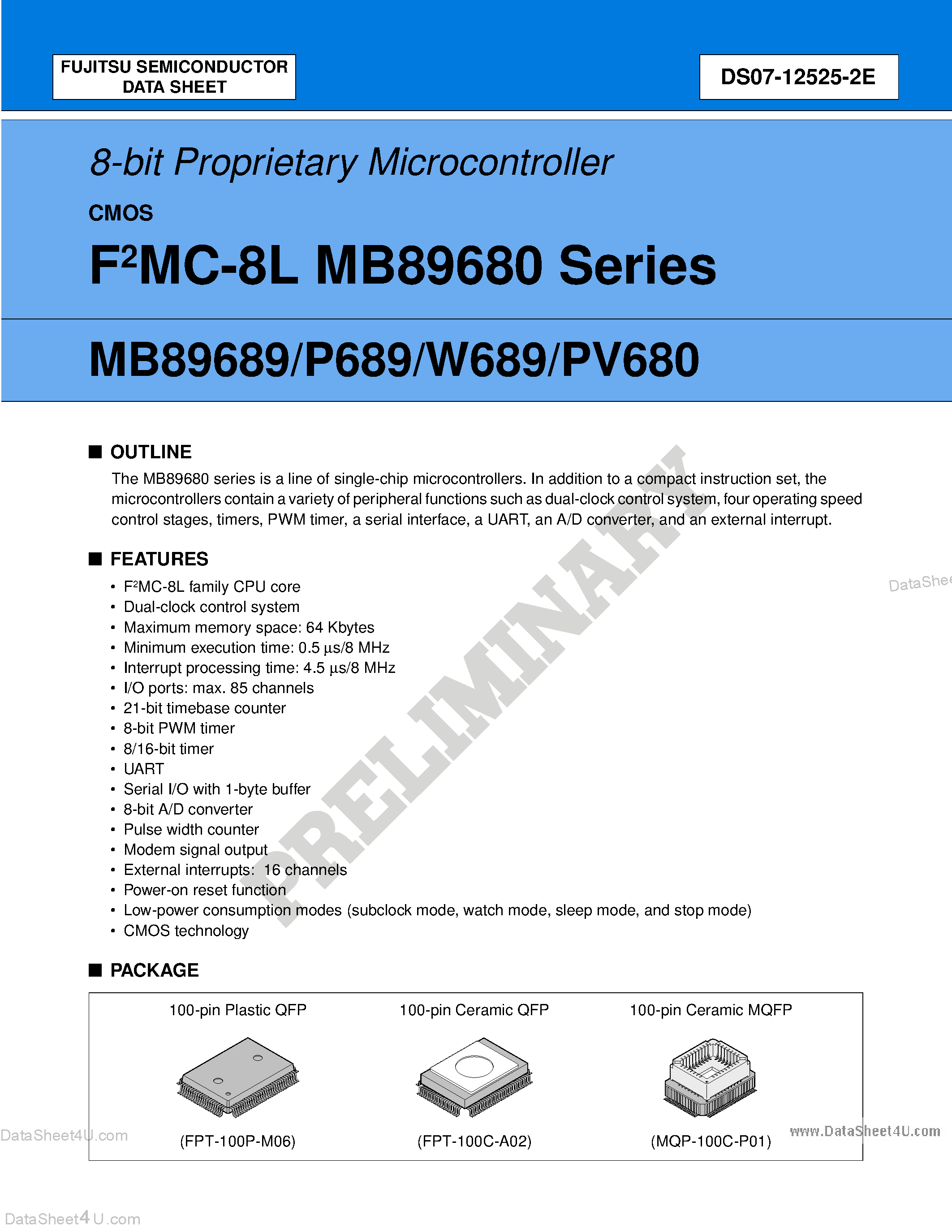 Datasheet MB89689 - (MB89680 Series) 8-bit Proprietary Microcontroller page 1