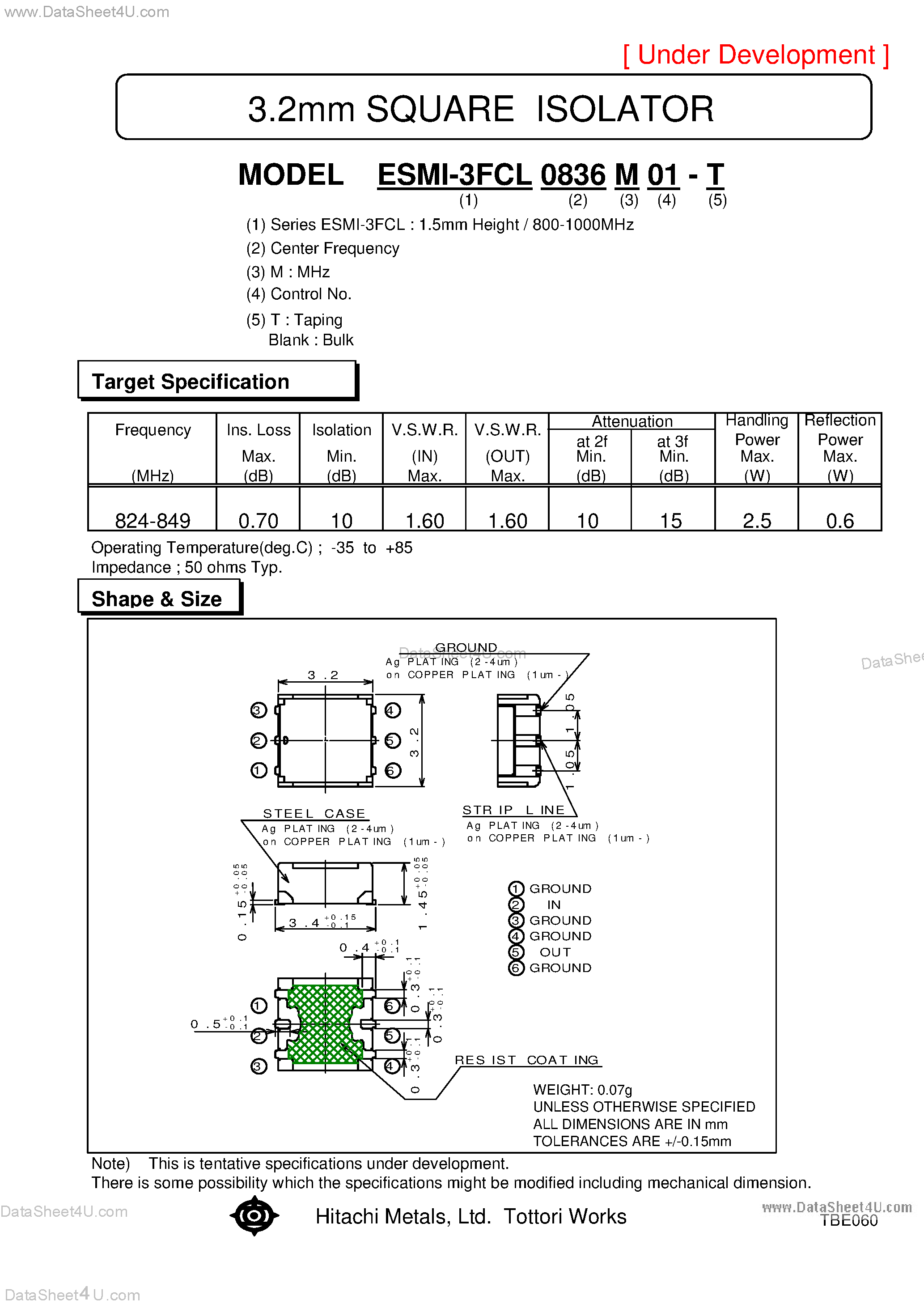 Даташит ESMI-3FCL0836 - 3.2mm SQUARE ISOLATOR страница 1