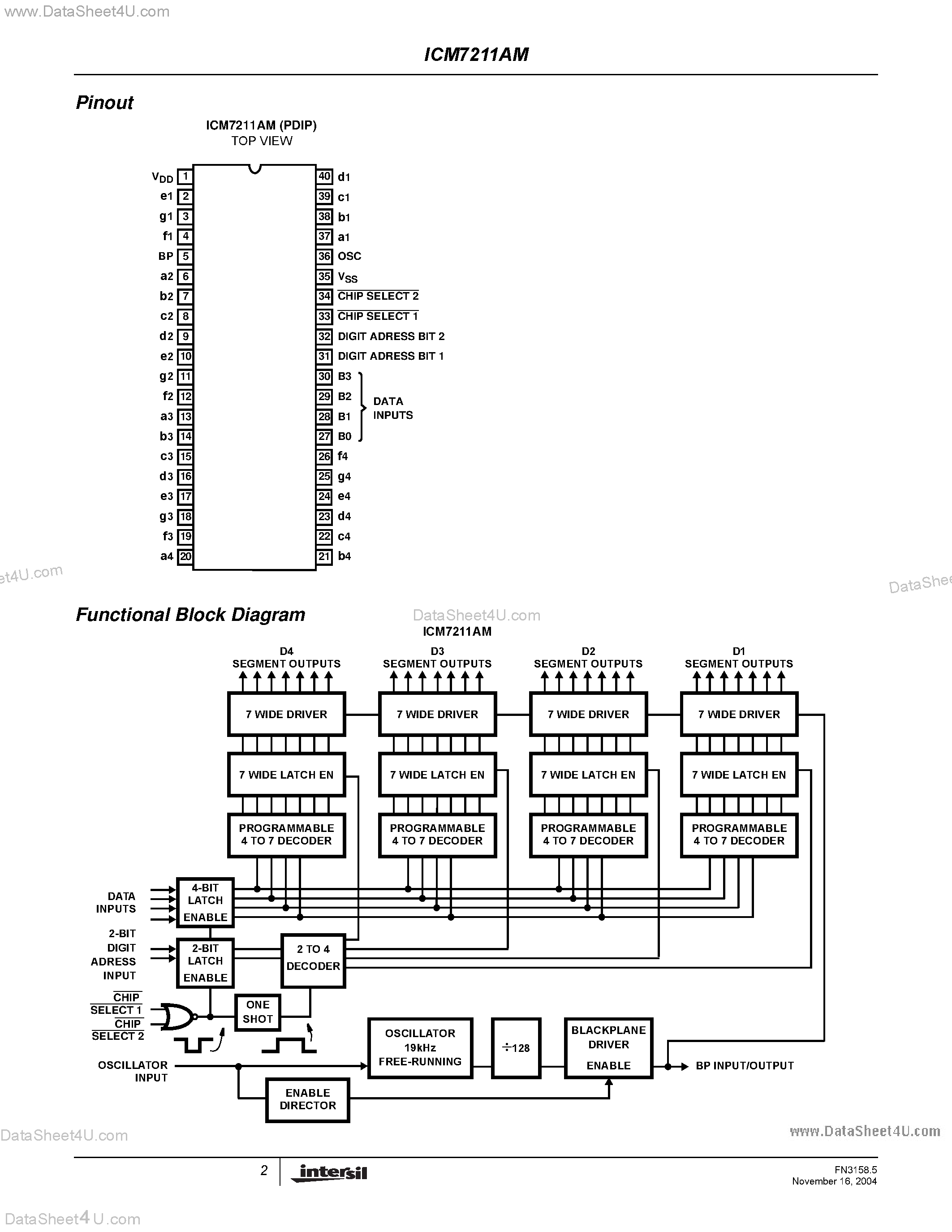 Даташит ICM7211AM - 4-Digit LCD Display Driver страница 2