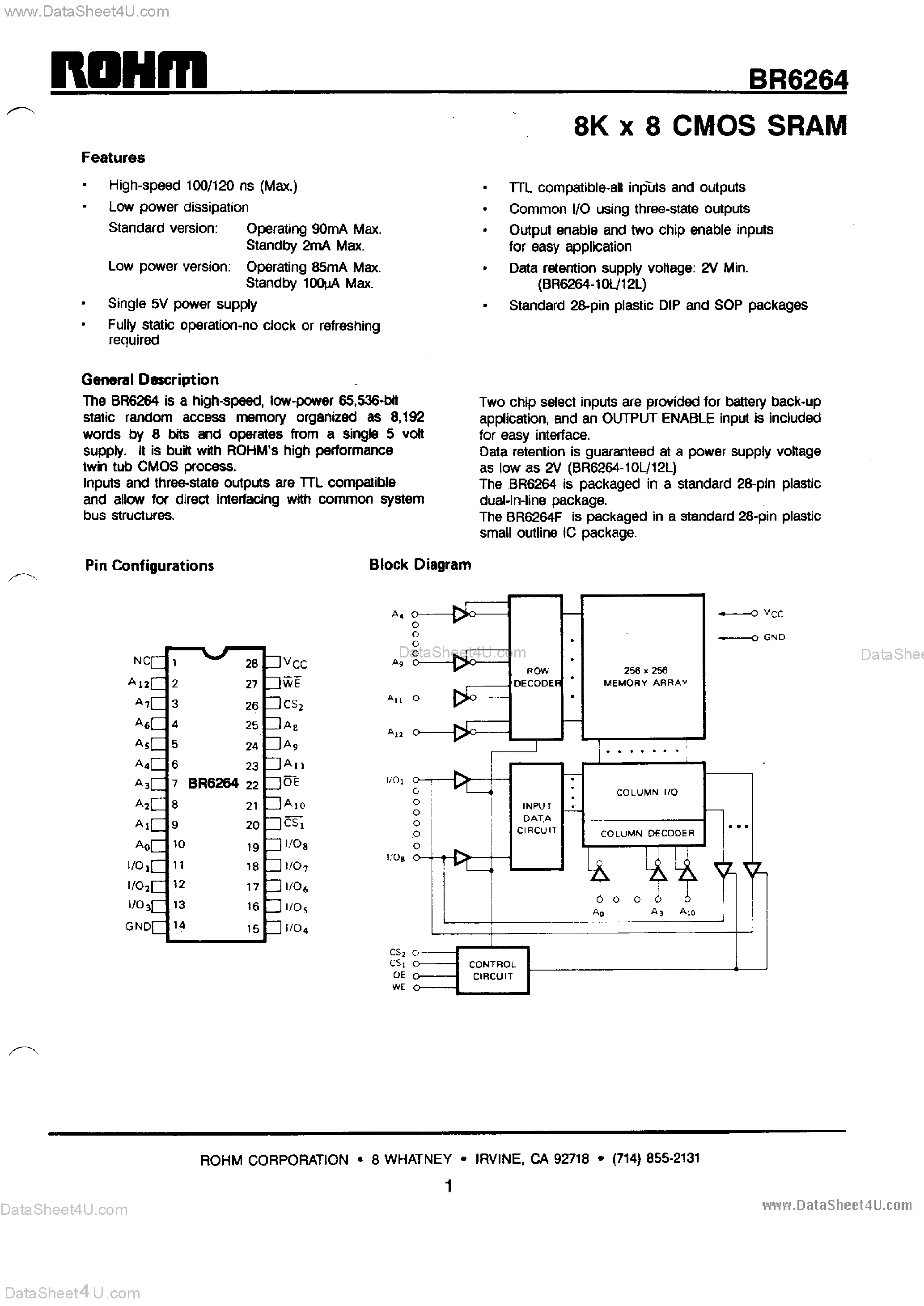 Даташит BR6264 - 8K x 8 CMOS SRAM страница 1