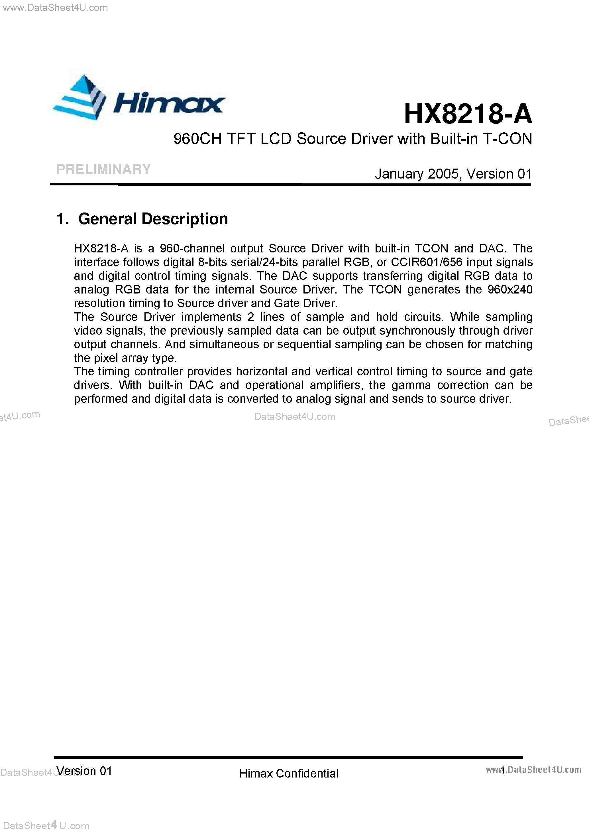 Datasheet HX8218-A - TFT LCD Source Driver page 2