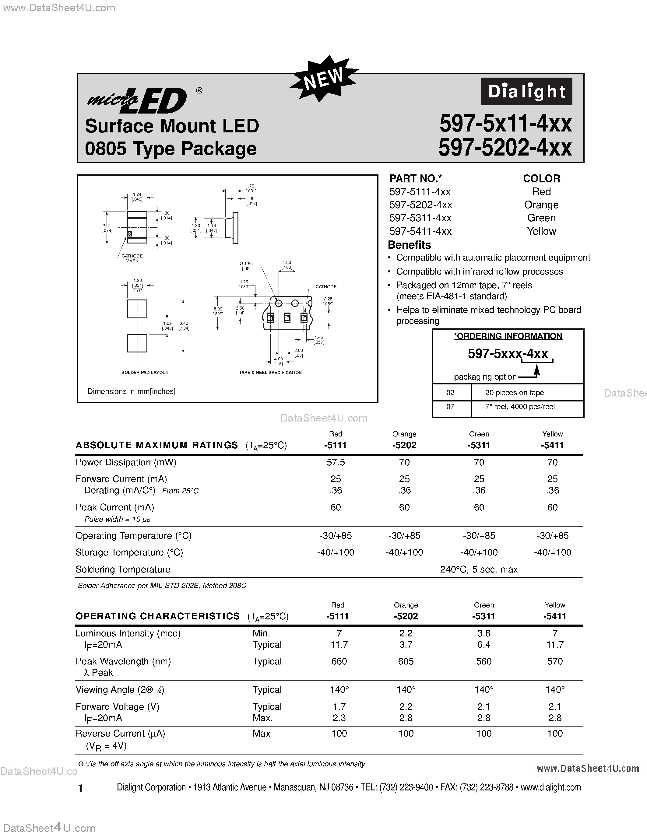 Datasheet 597-5004-4xx page 1 Datasheet 597-5004-4xx - (597-5xxx-4xx) Surface Mount LED page 1