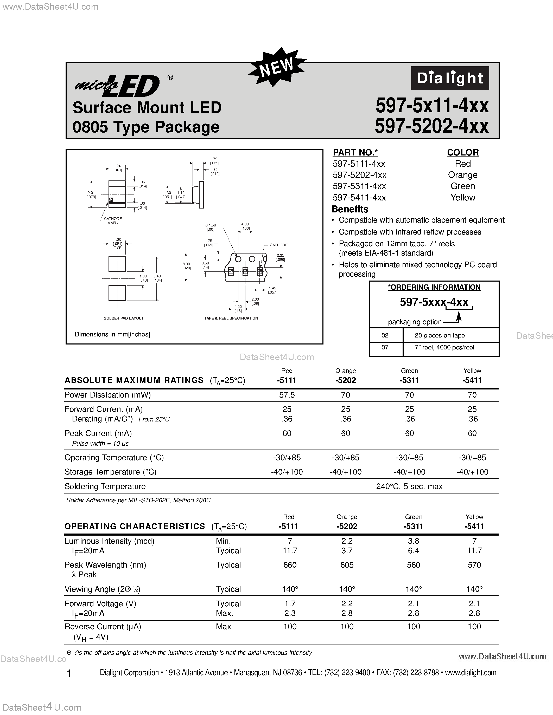 Datasheet 597-5004-4xx - (597-5xxx-4xx) Surface Mount LED page 1