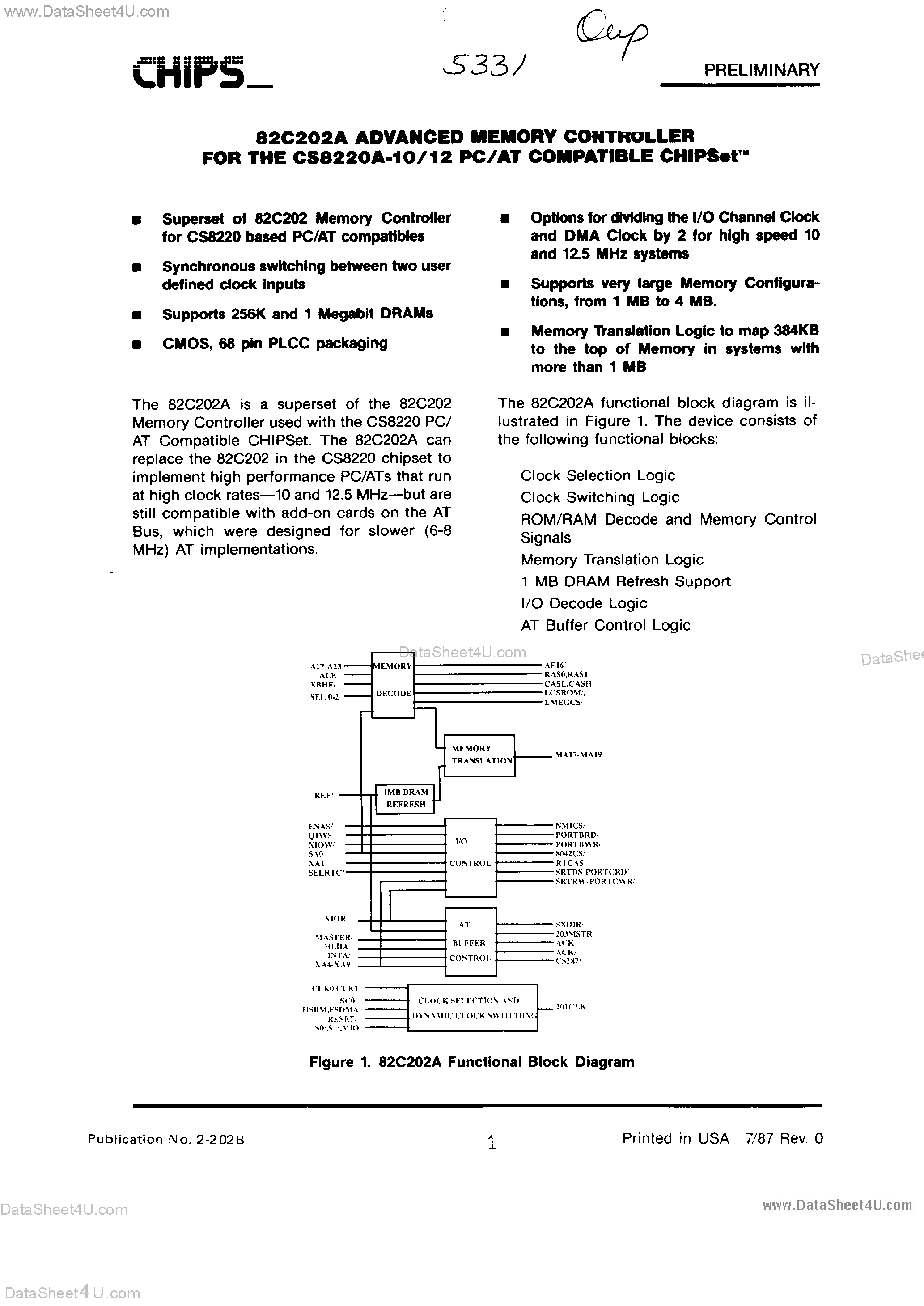 Datasheet P82C202A page 1 Datasheet P82C202A - Advanced Memory Controller page 1