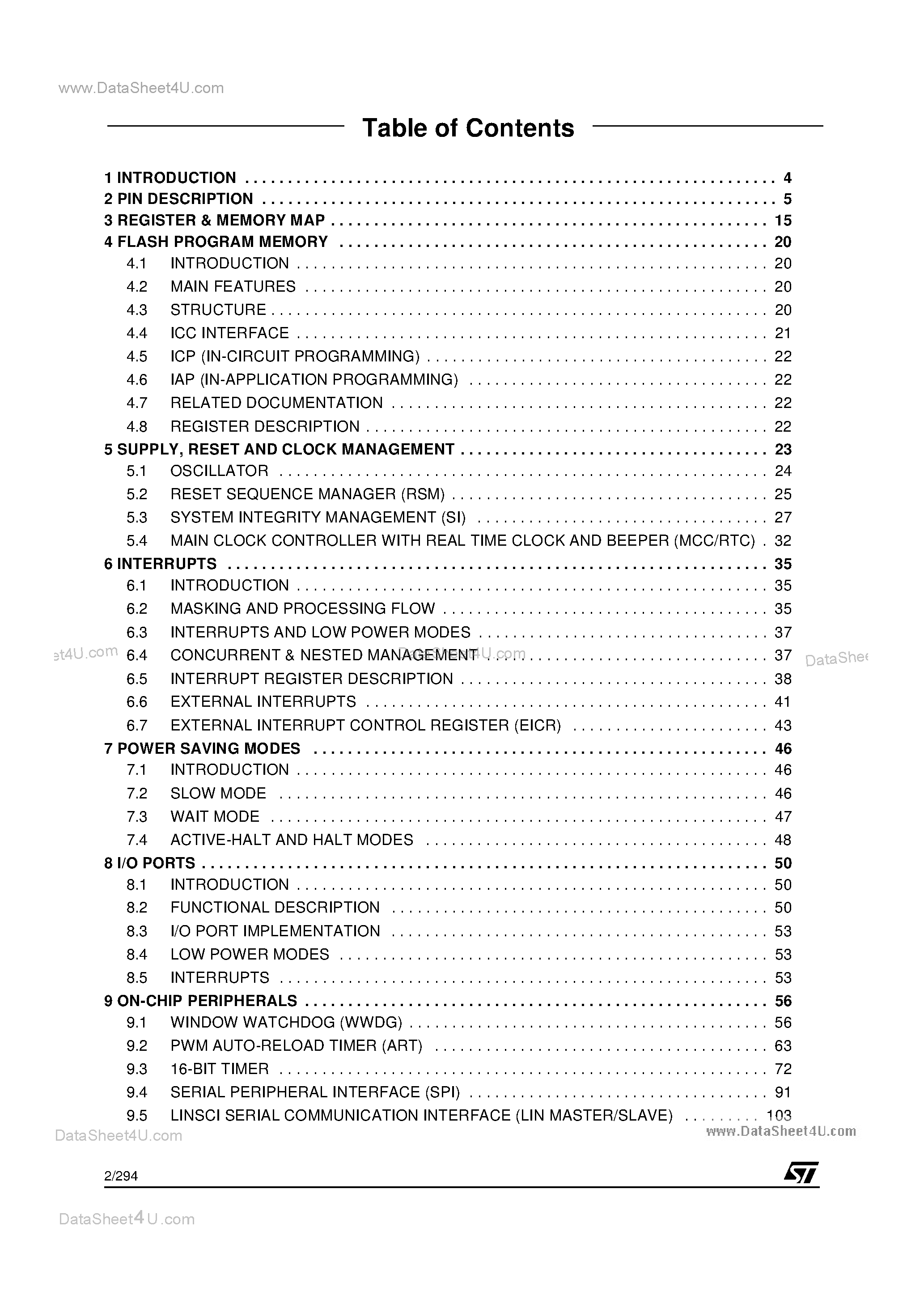 Datasheet ST7MC1 page 2 Datasheet ST7MC1 - (ST7MC1 / ST7MC2) 8-BIT MCU page 2