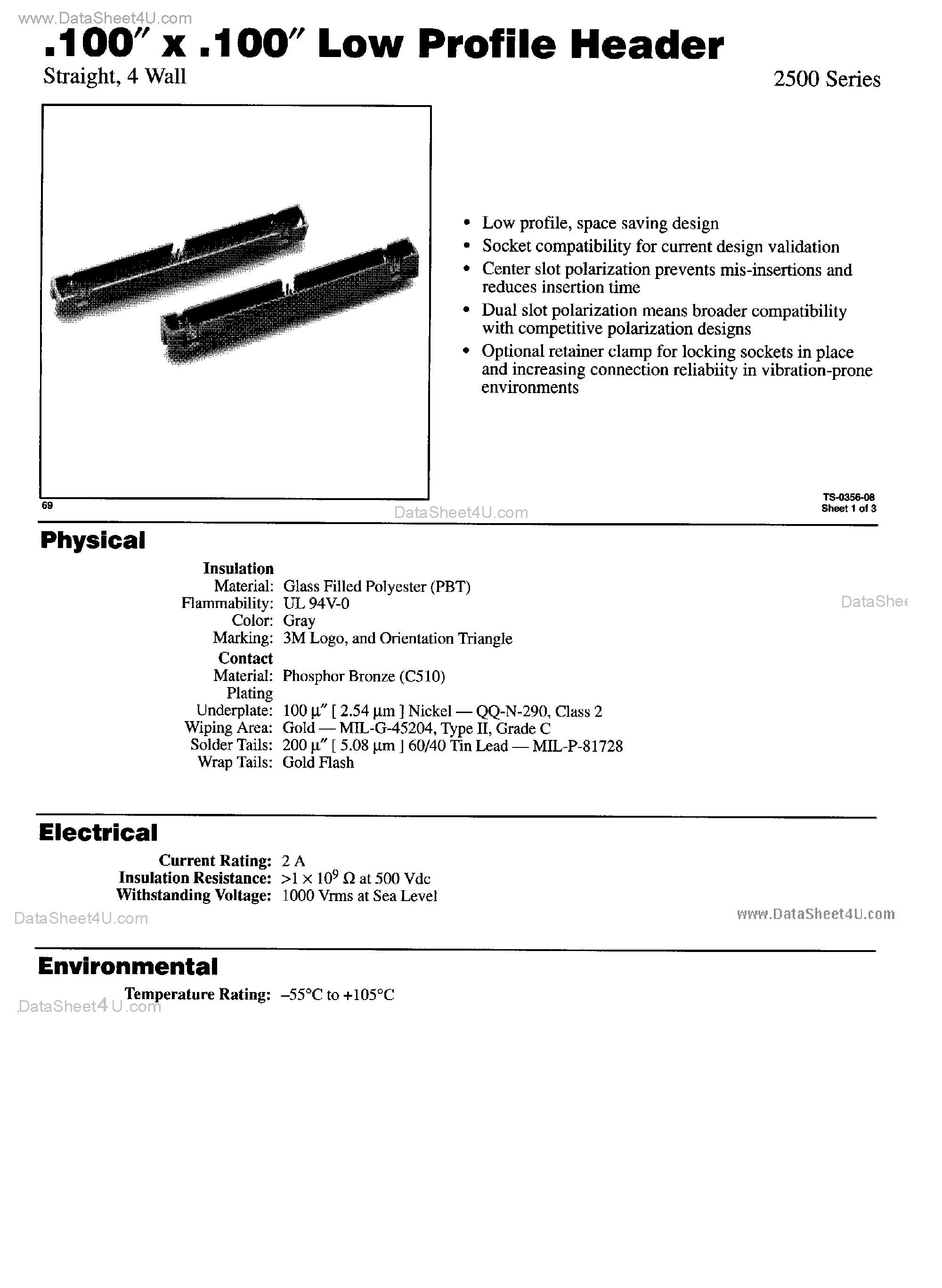 Даташит 2520-6002UB - (2500 Series) HEADER CONNECTOR страница 1