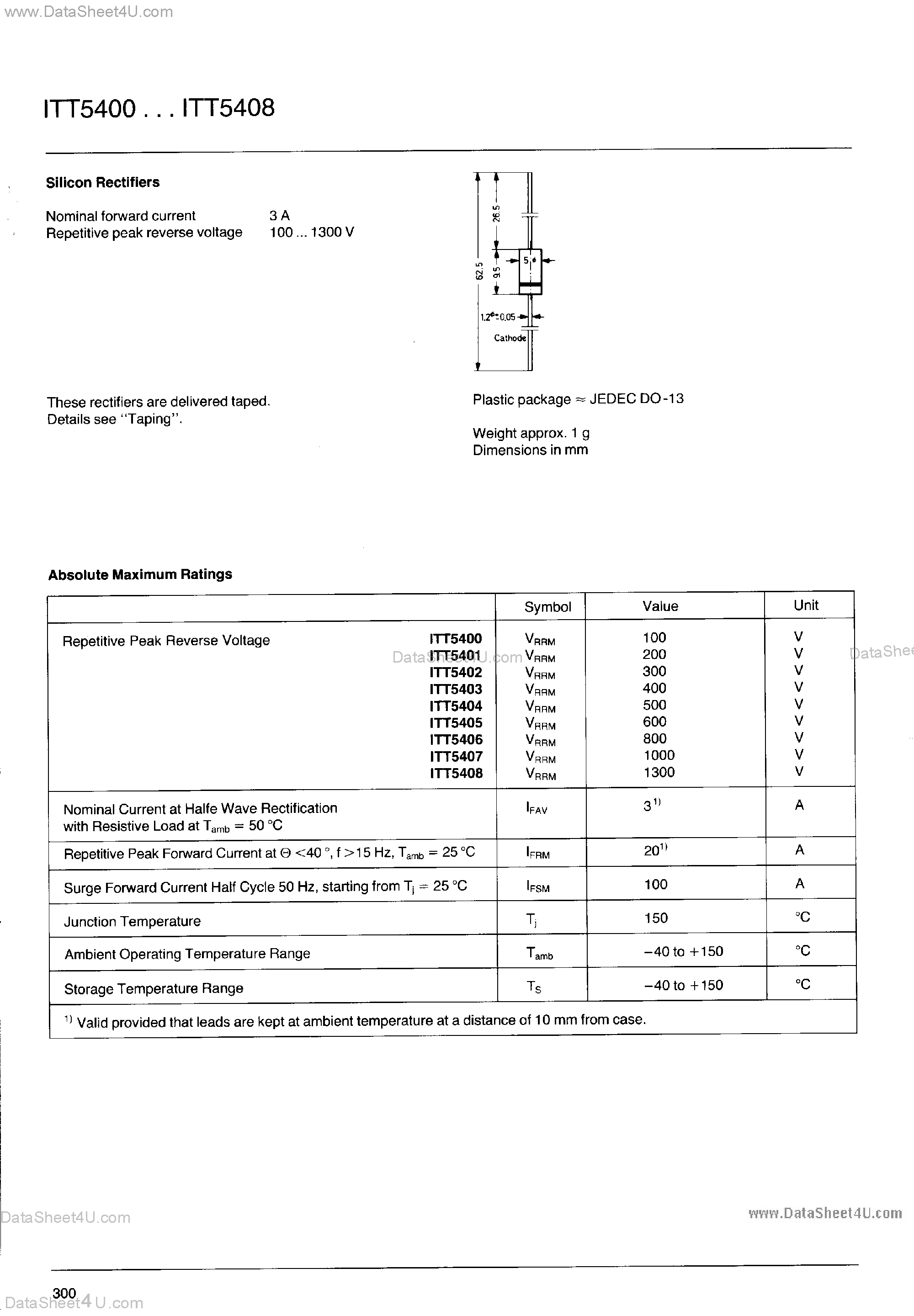 Datasheet ITT5400 - (ITT5400 - ITT5408) Silicon Rectifiers page 1