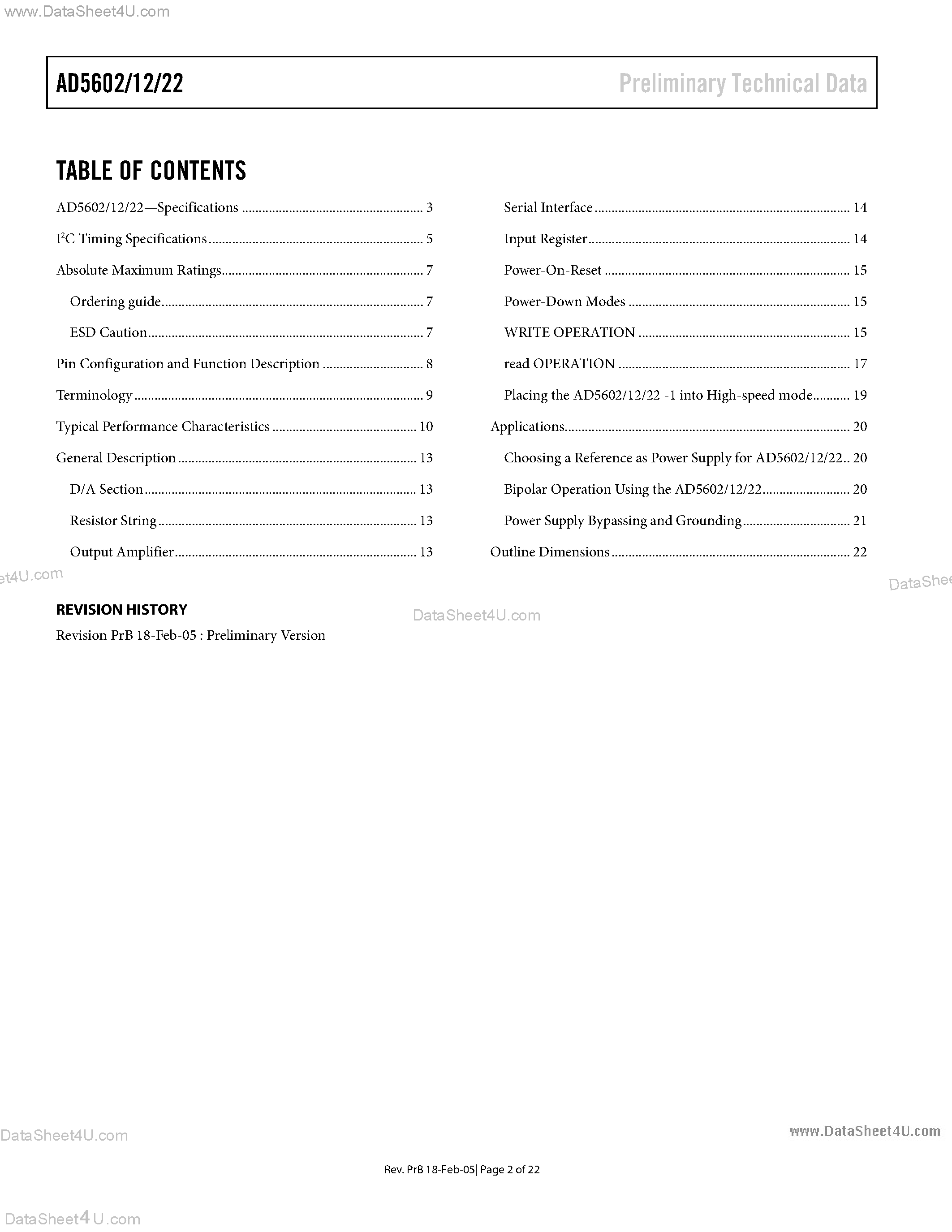 Datasheet AD5602 page 2 Datasheet AD5602 - (AD5602 - AD5622) D/A page 2