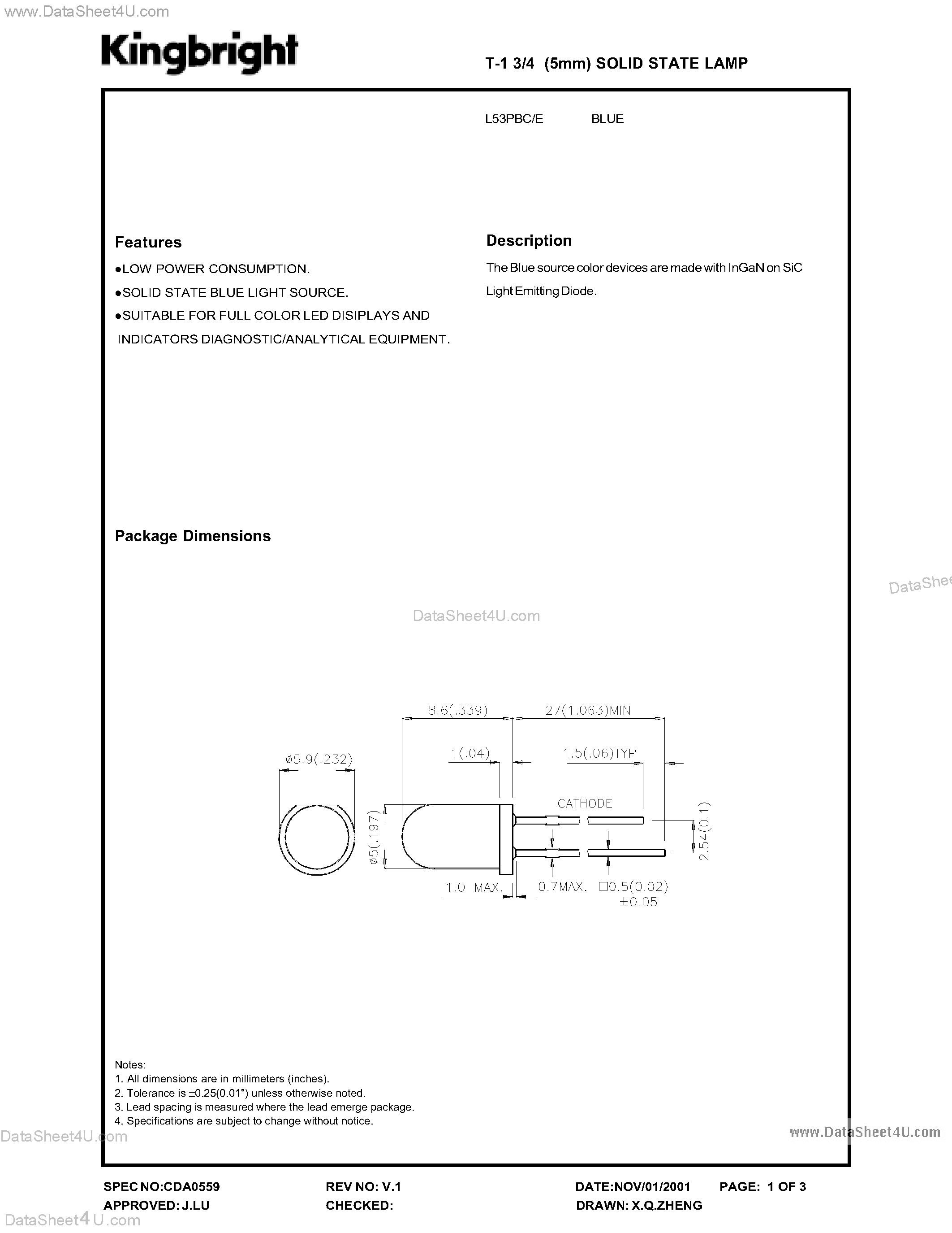Datasheet L-53PBC page 1 Datasheet L-53PBC - LED page 1