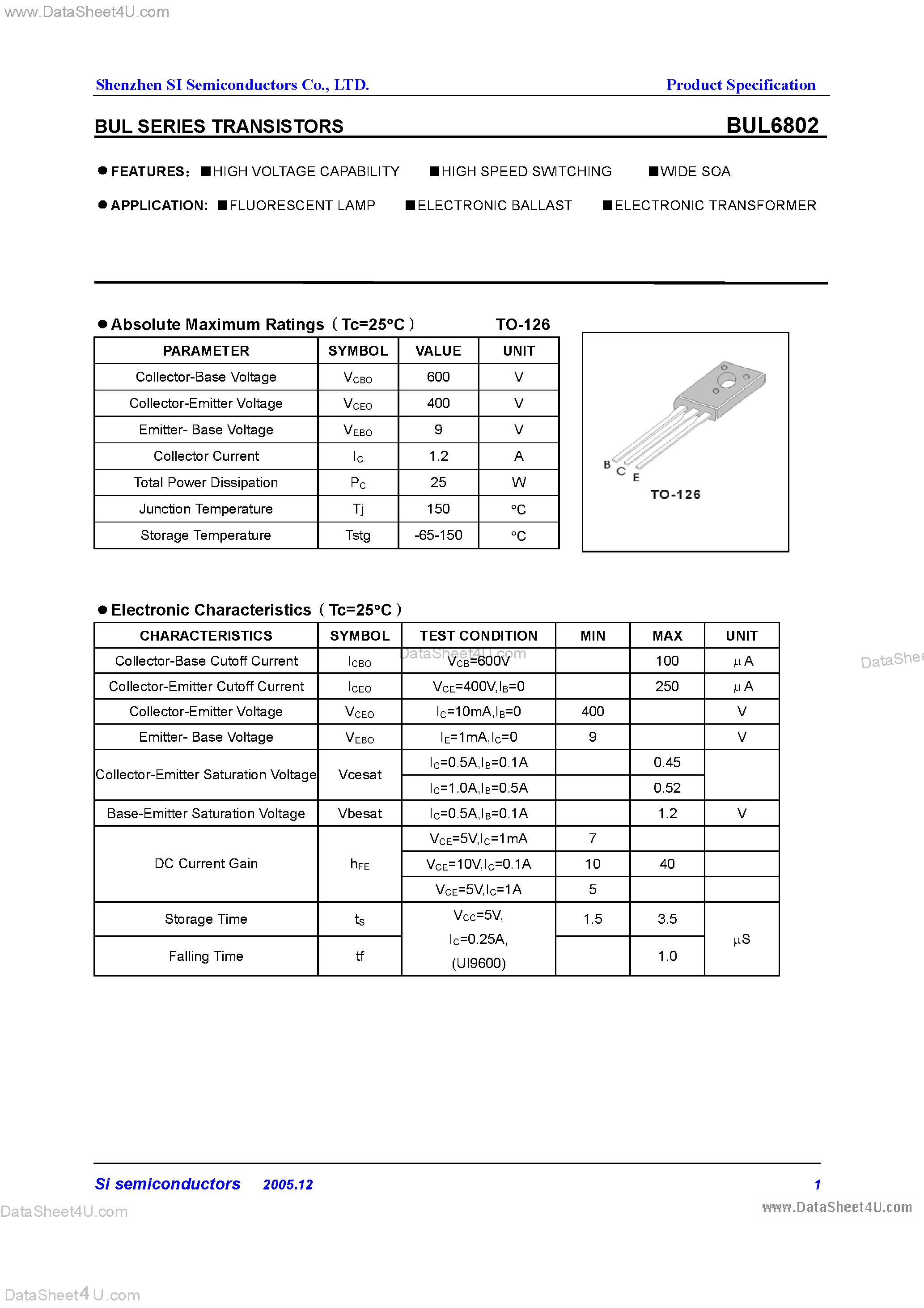 Даташит BUL6802 - Bul Series Transistors страница 1