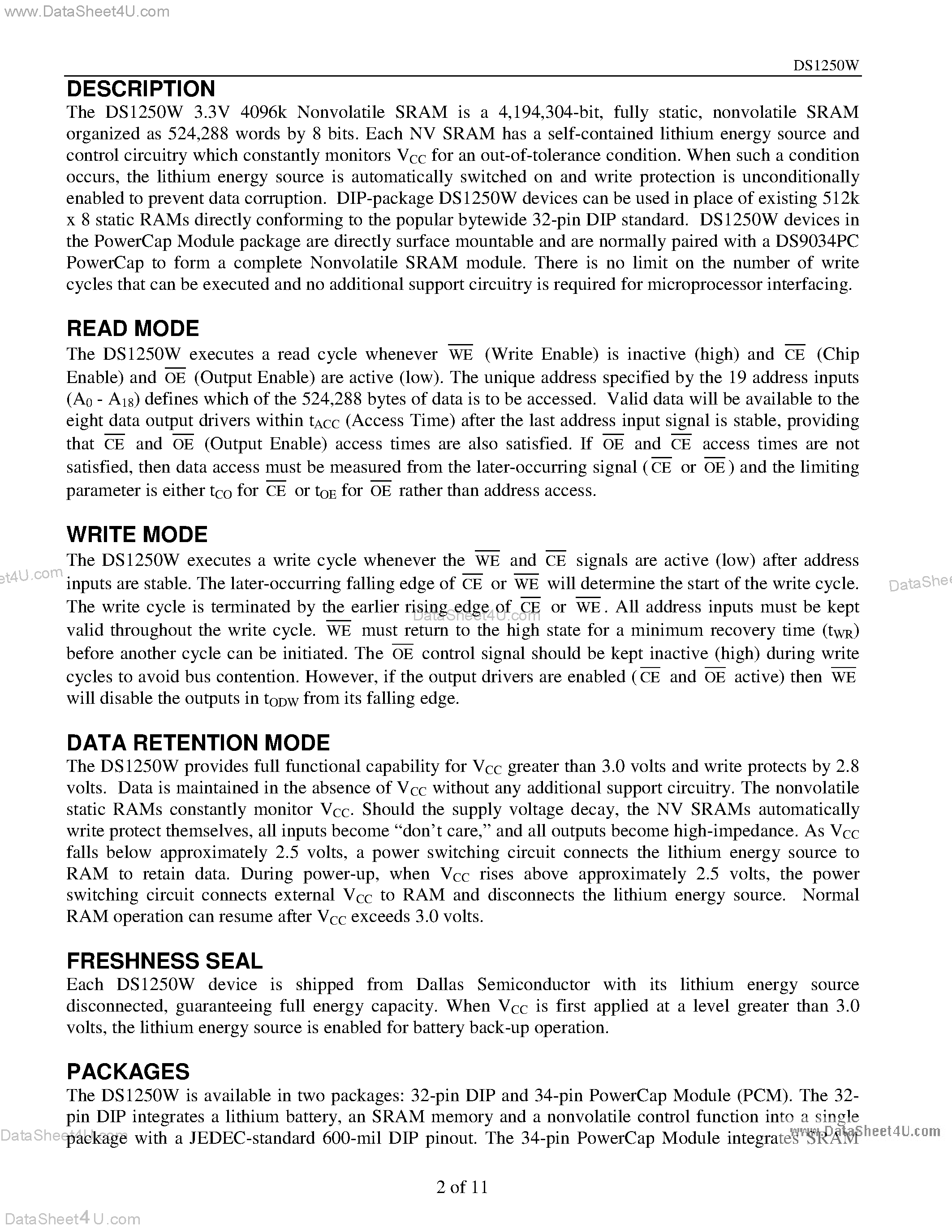 Datasheet DS1250W - 3.3V 4096k Nonvolatile SRAM page 2