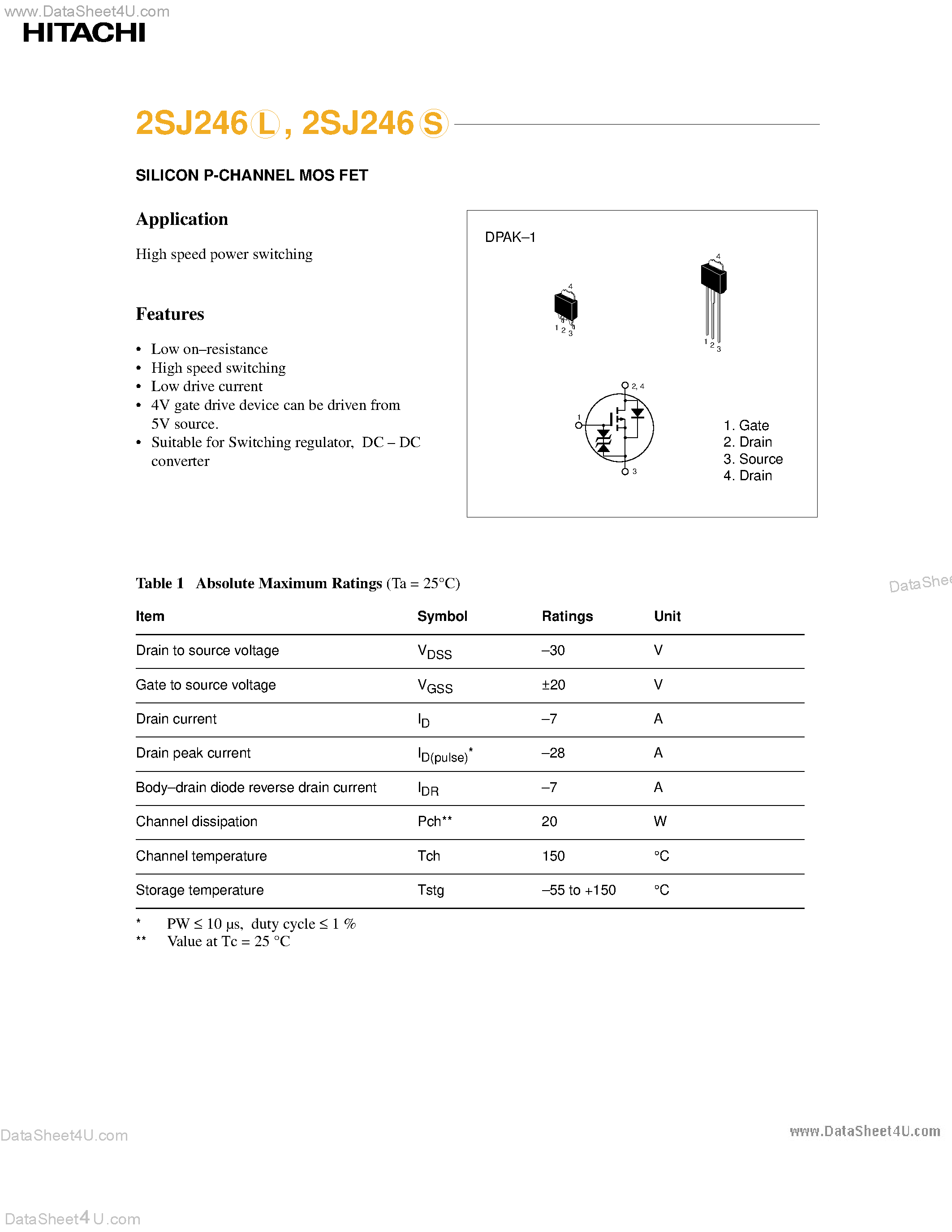 Datasheet 2SJ246 - SILICON P-CHANNEL MOS FET page 1