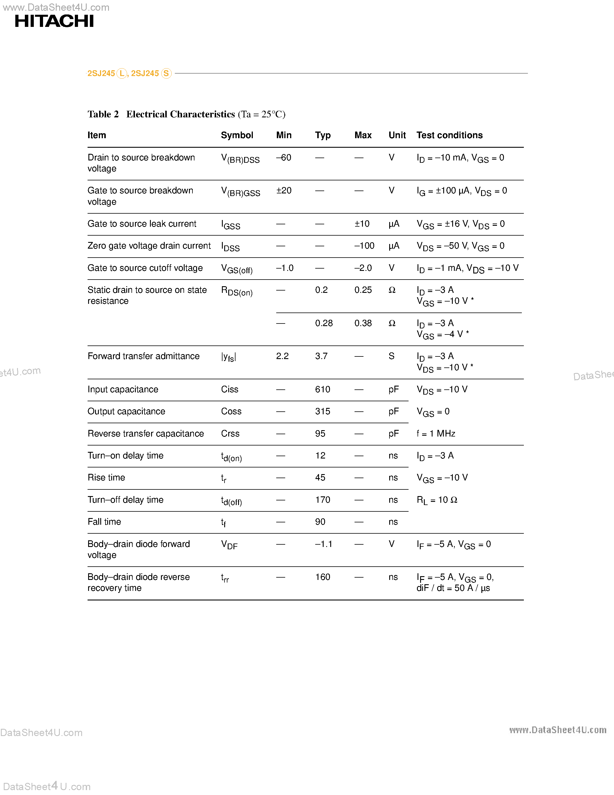 Datasheet 2SJ245 - SILICON P-CHANNEL MOS FET page 2