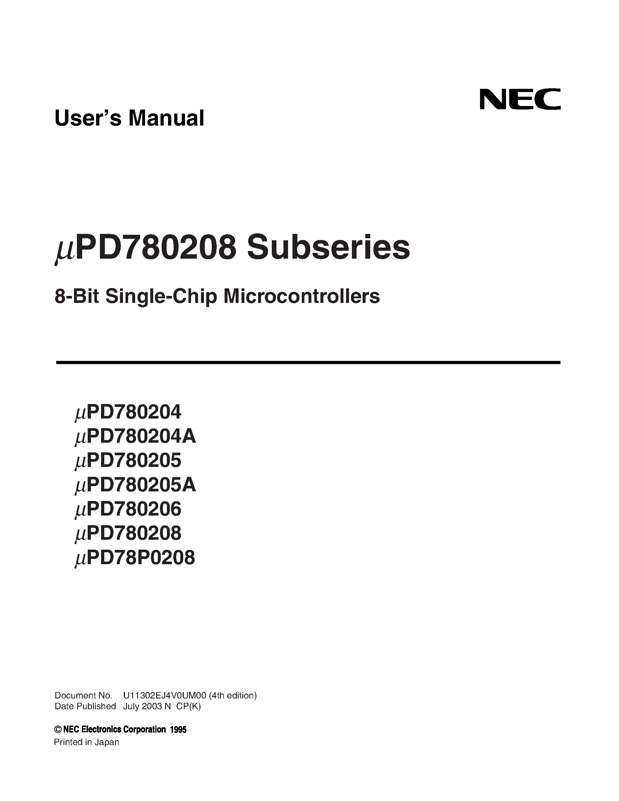 Даташит UPD780204A - (UPD78020x) 8-Bit Single-Chip Microcontrollers страница 1