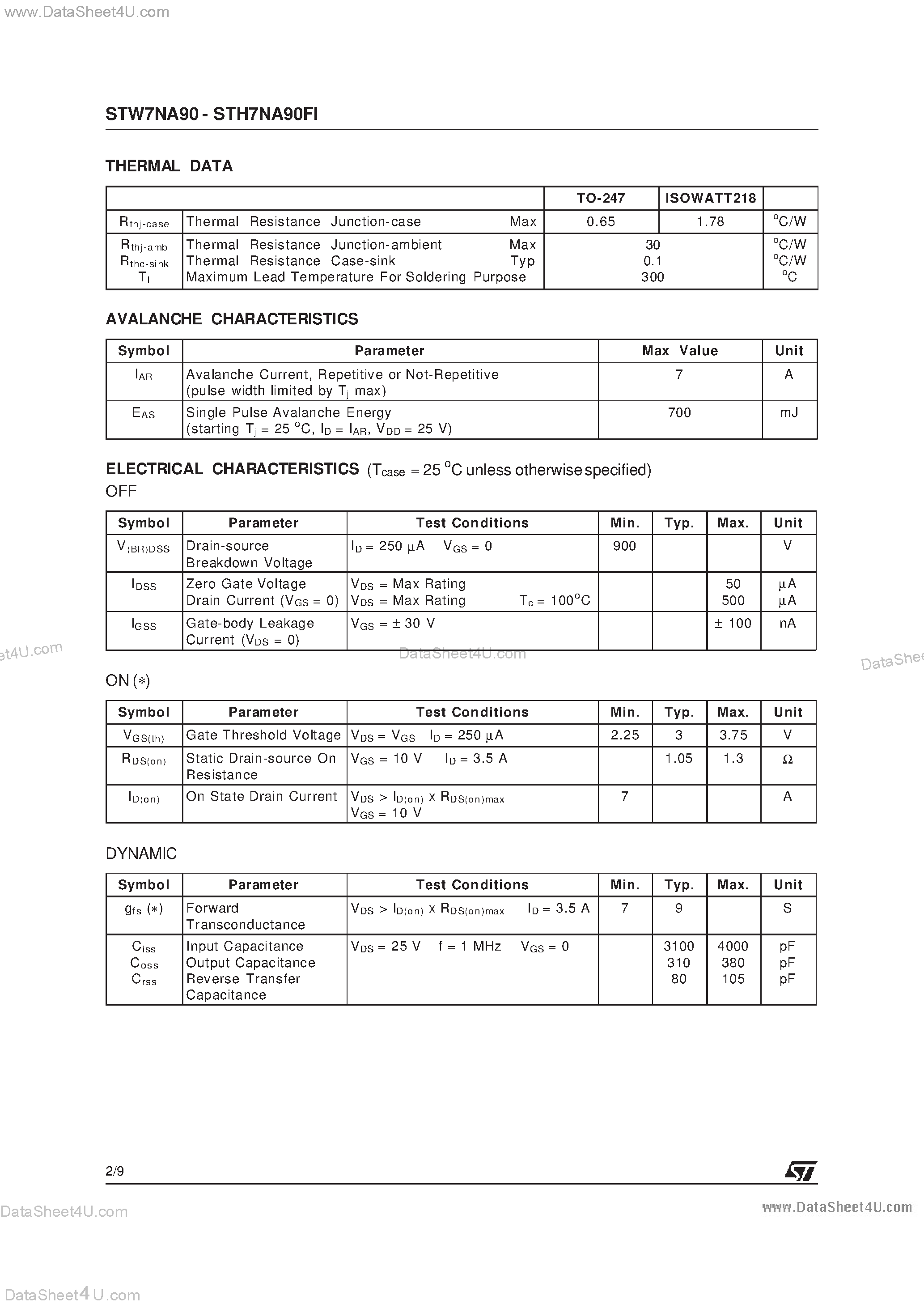 Datasheet STH7NA90FI - N - CHANNEL POWER MOSFET page 2