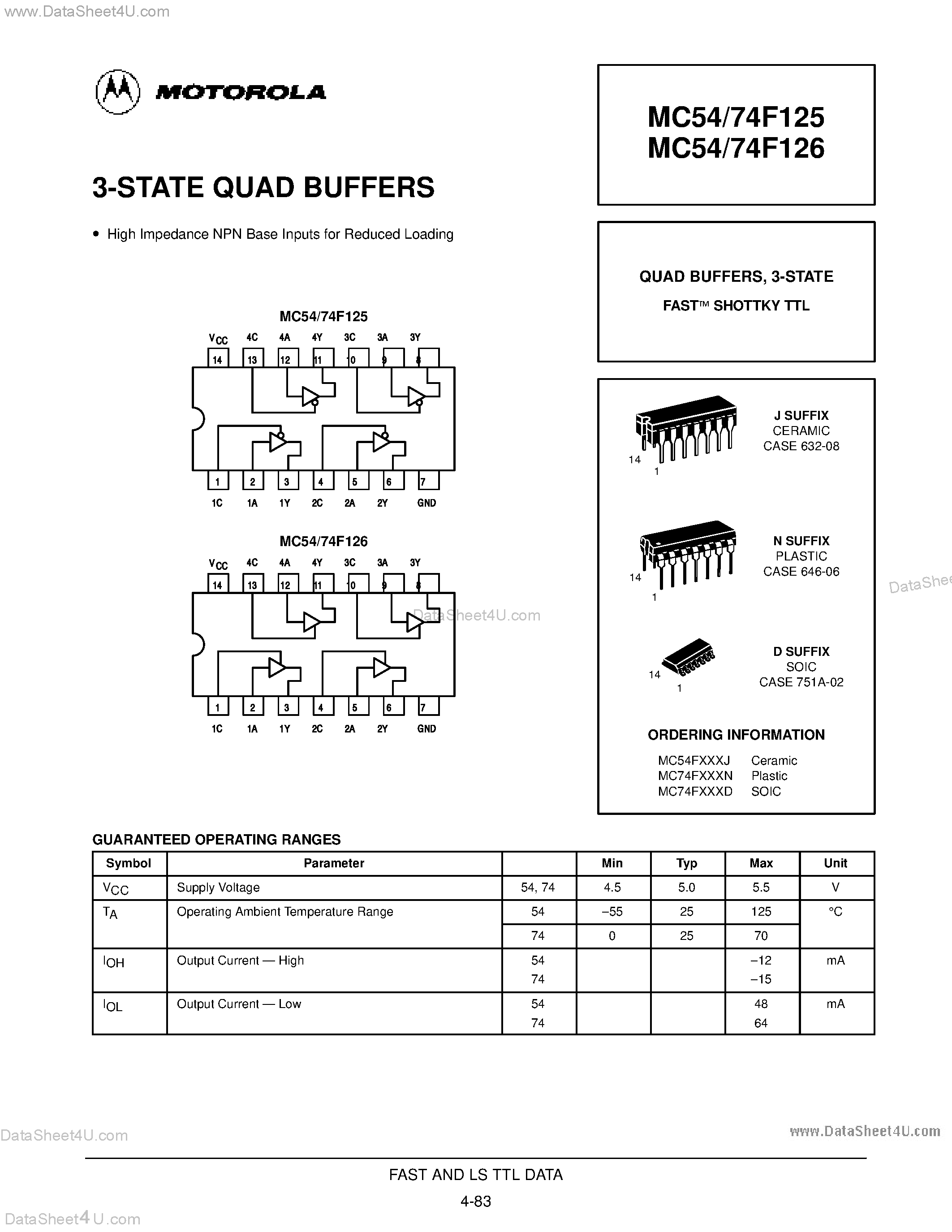 Datasheet MC54F125 - (MC54F125 / MC54F126) 3-STATE QUAD BUFFERS page 1