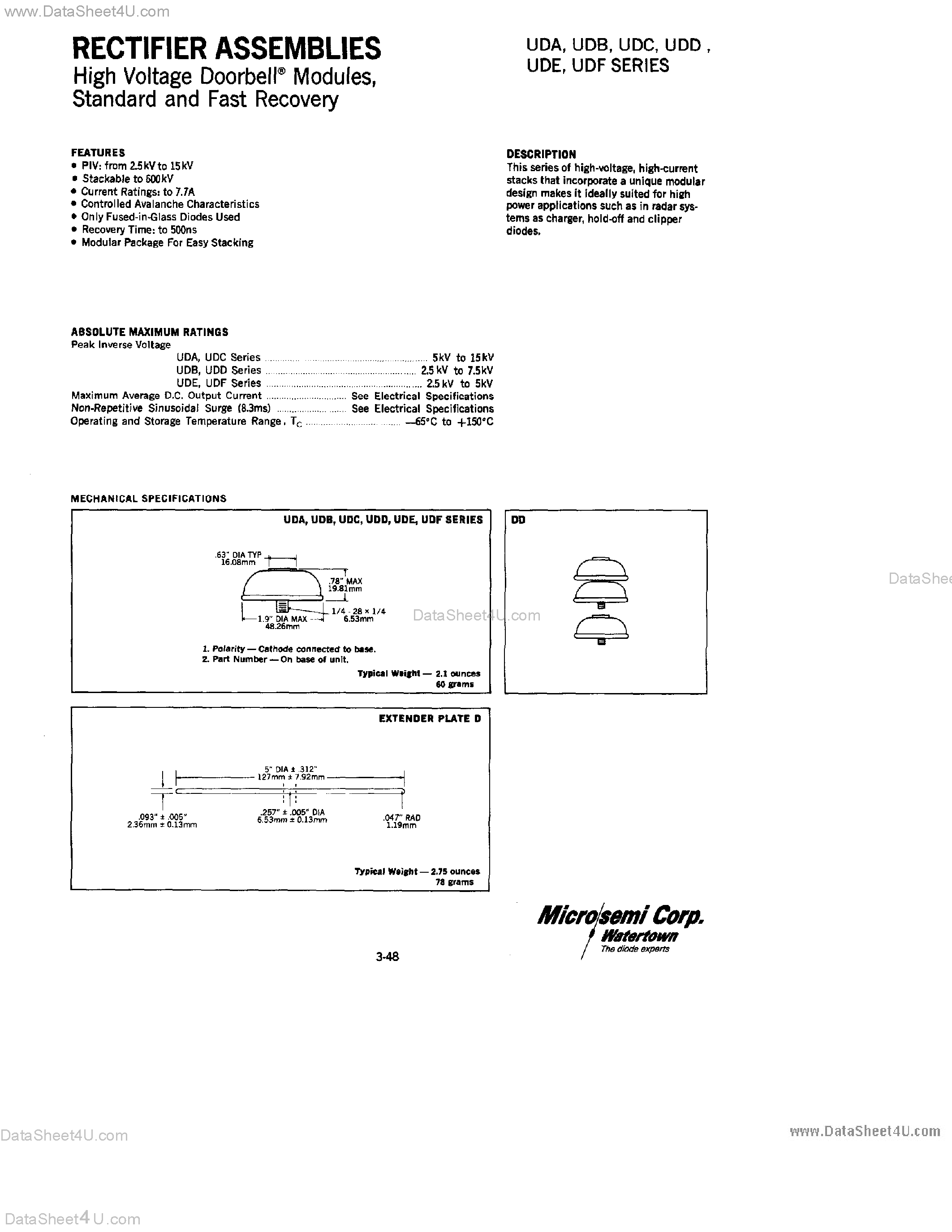 Datasheet UDE - RECTIFIERS ASSEMBLIES page 1