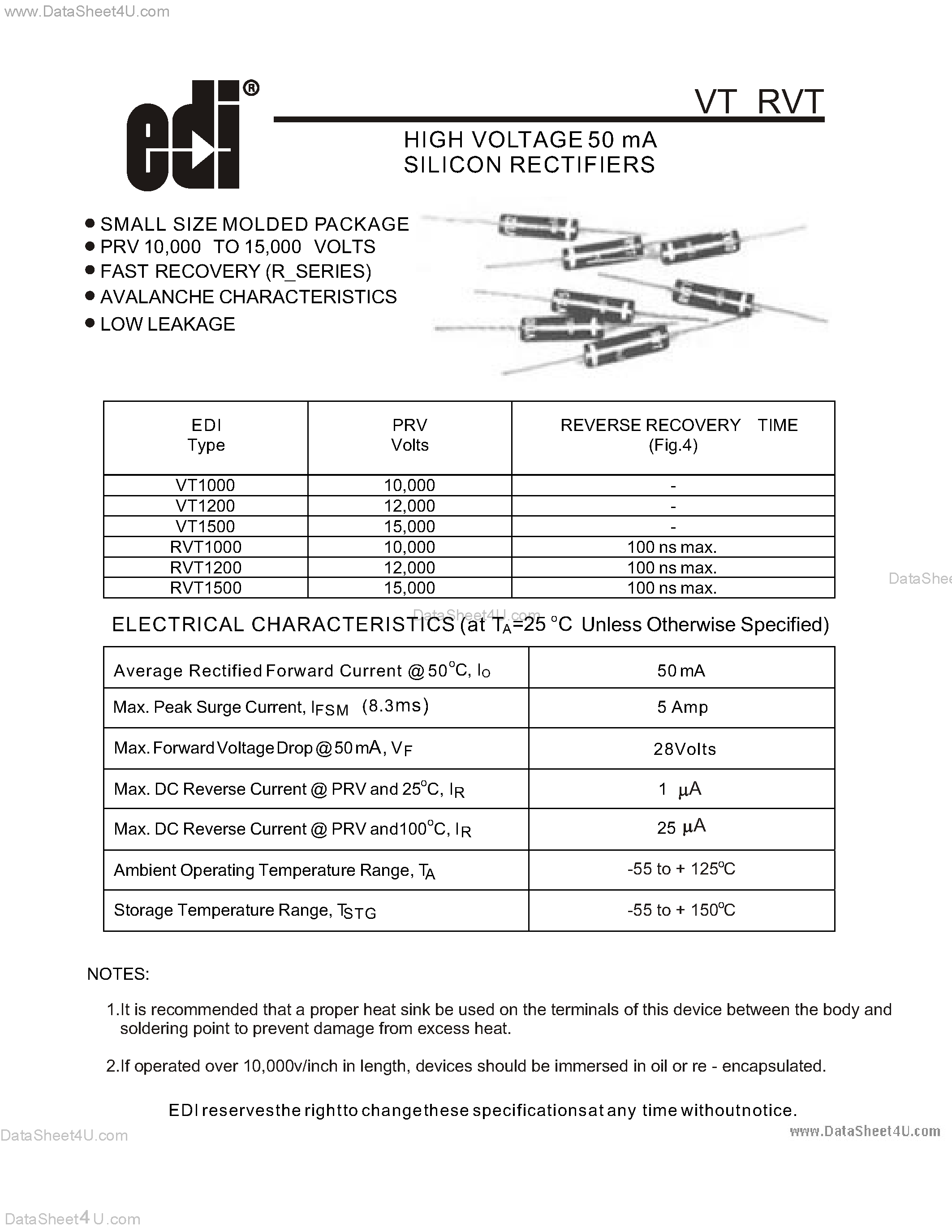 Datasheet RVT1000 page 1 Datasheet RVT1000 - (RVT Series) RECTIFIER DIODE page 1
