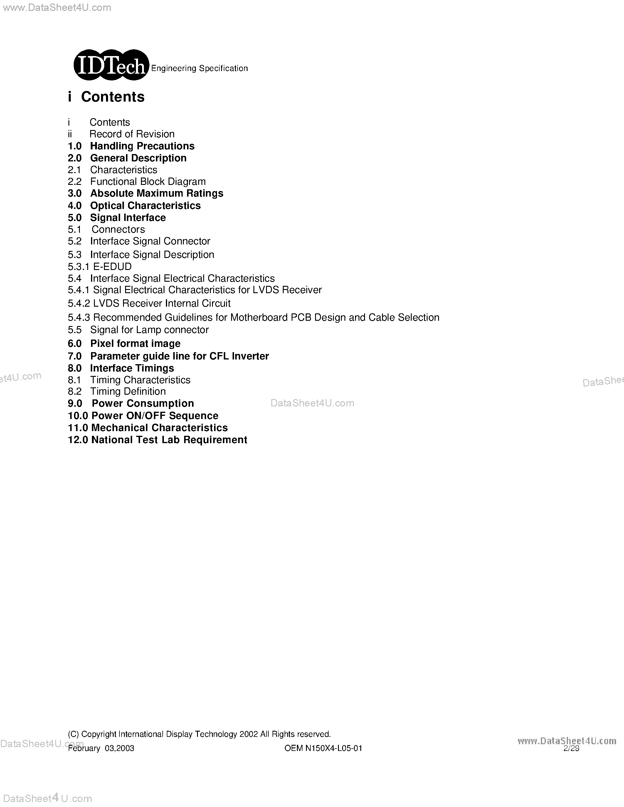 Datasheet N150X4-L05 - TYPE 15.0 XGA COLOR TFT/LCD MODULE page 2
