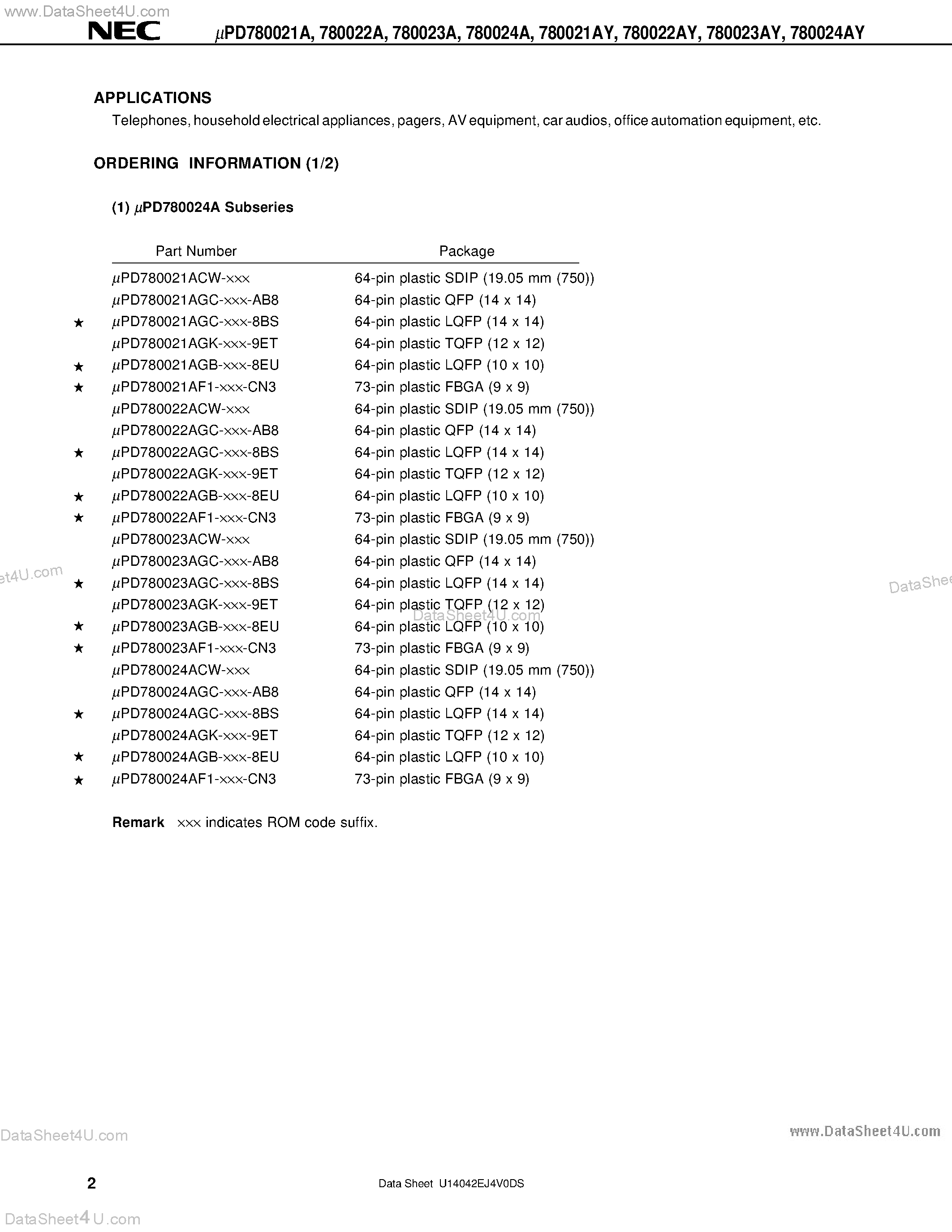 Даташит UPD780021A - (UPD780021A - UPD780024A) 8-BIT SINGLE-CHIP MICROCONTROLLERS страница 2