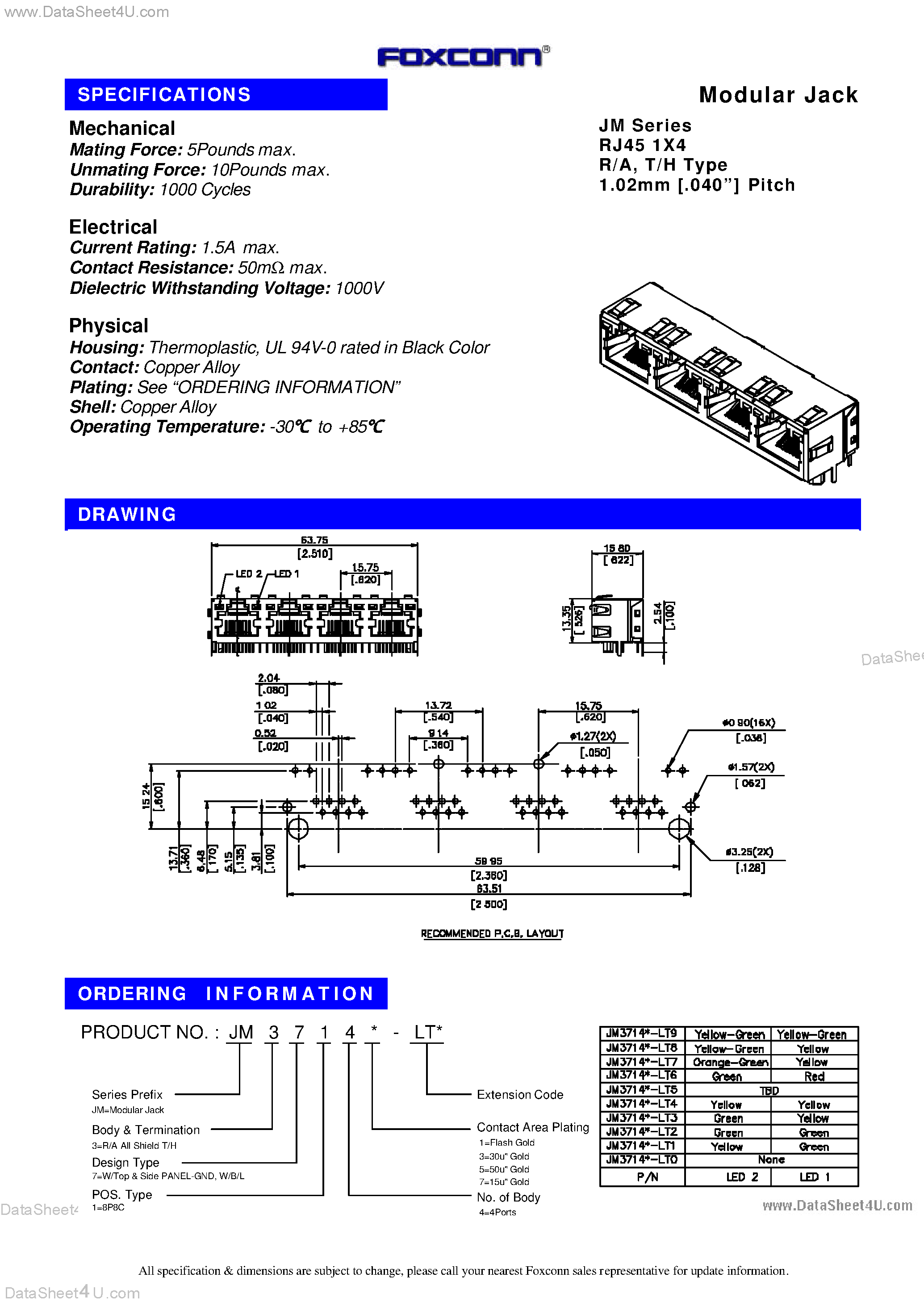 Даташит на микросхему JM3714x страница 1 Даташит JM3714x - PHONE CONNECTOR страница 1